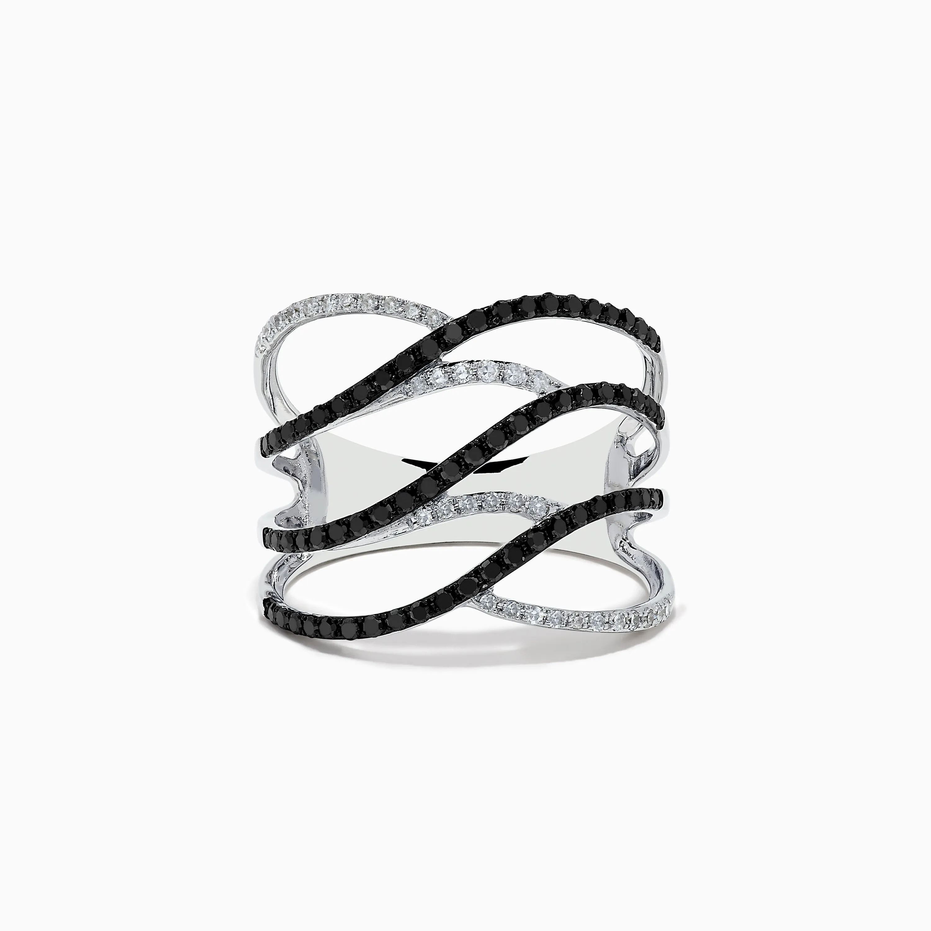 14K White Gold White and Black Diamond Crossover Ring sold by Effy