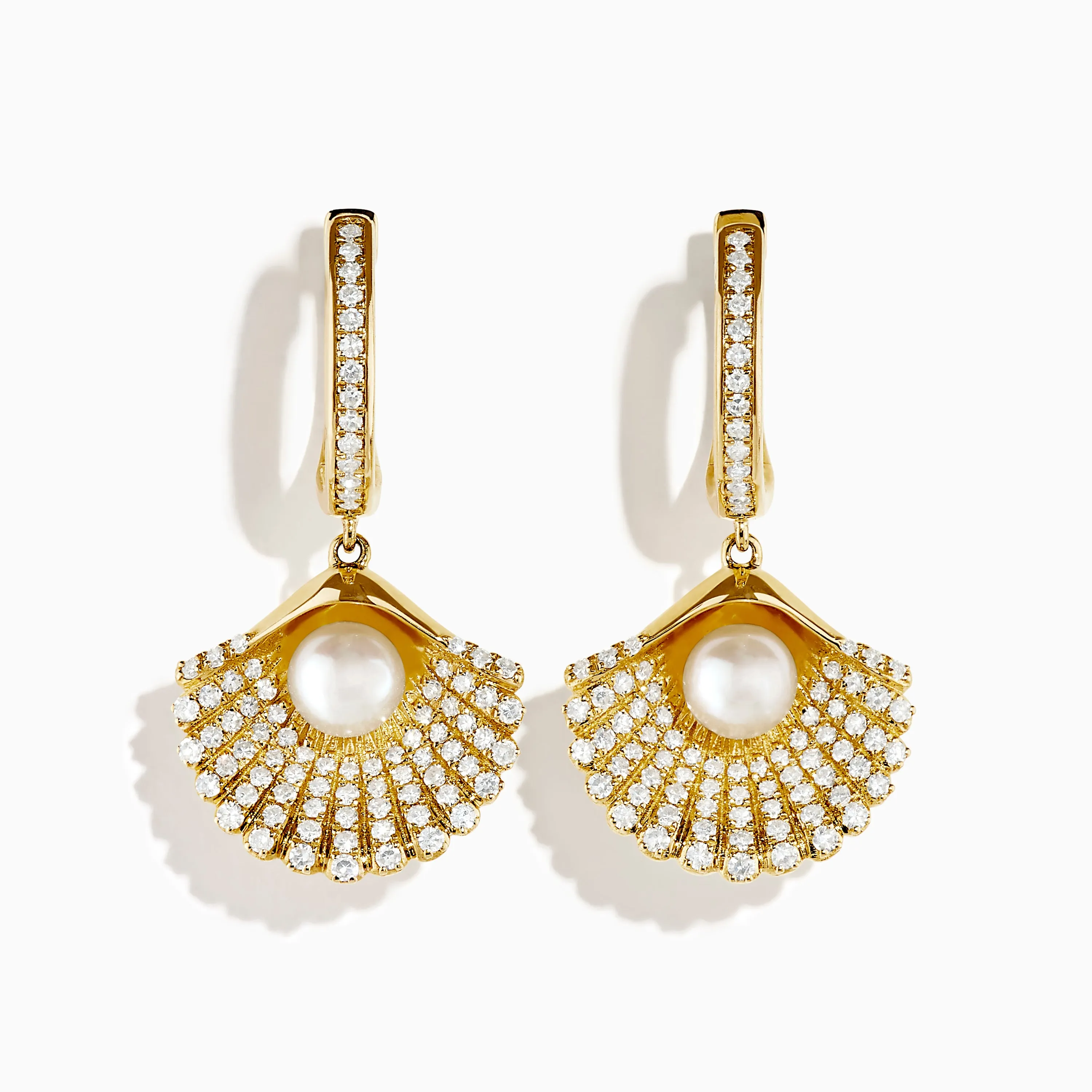 14K Yellow Gold Cultured Pearl and Diamond Shell Earrings sold by Effy