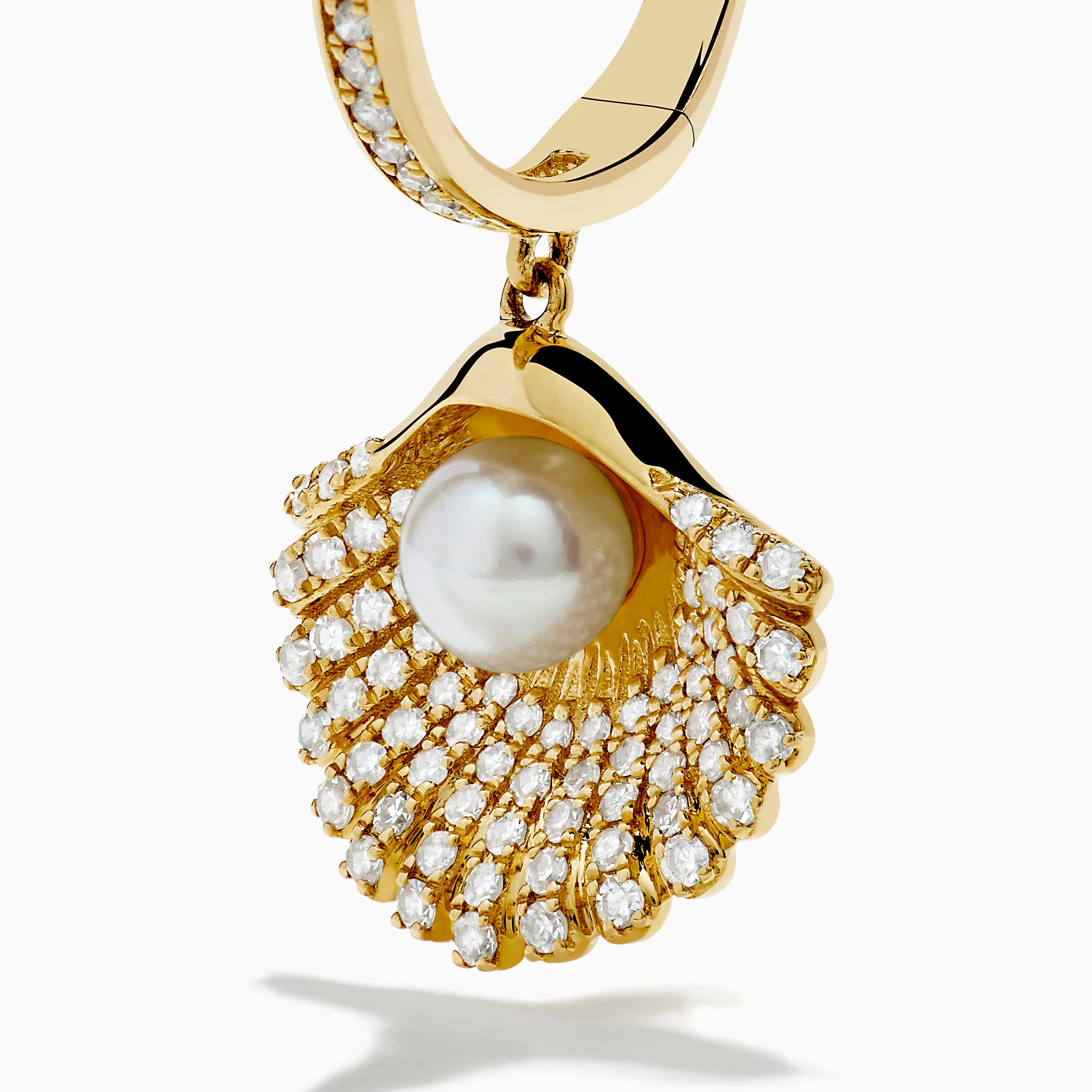 14K Yellow Gold Cultured Pearl and Diamond Shell Earrings sold by Effy product image thumbnail 2