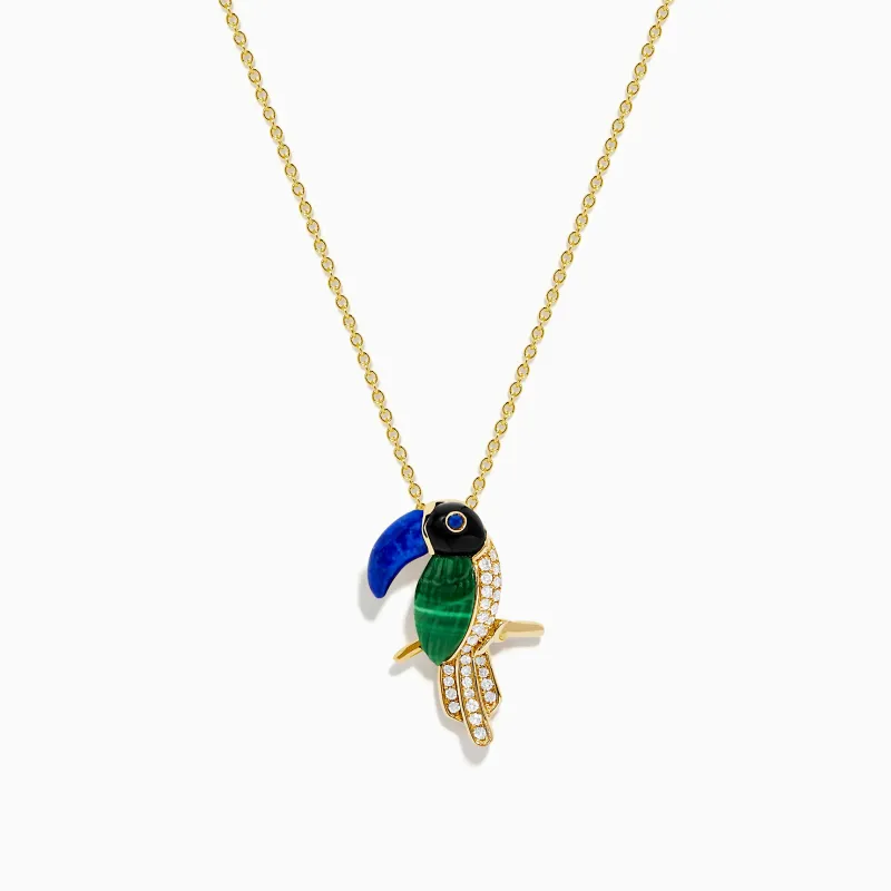 14K Yellow Gold Multi Gemstone and Diamond Toucan Pendant sold by Effy