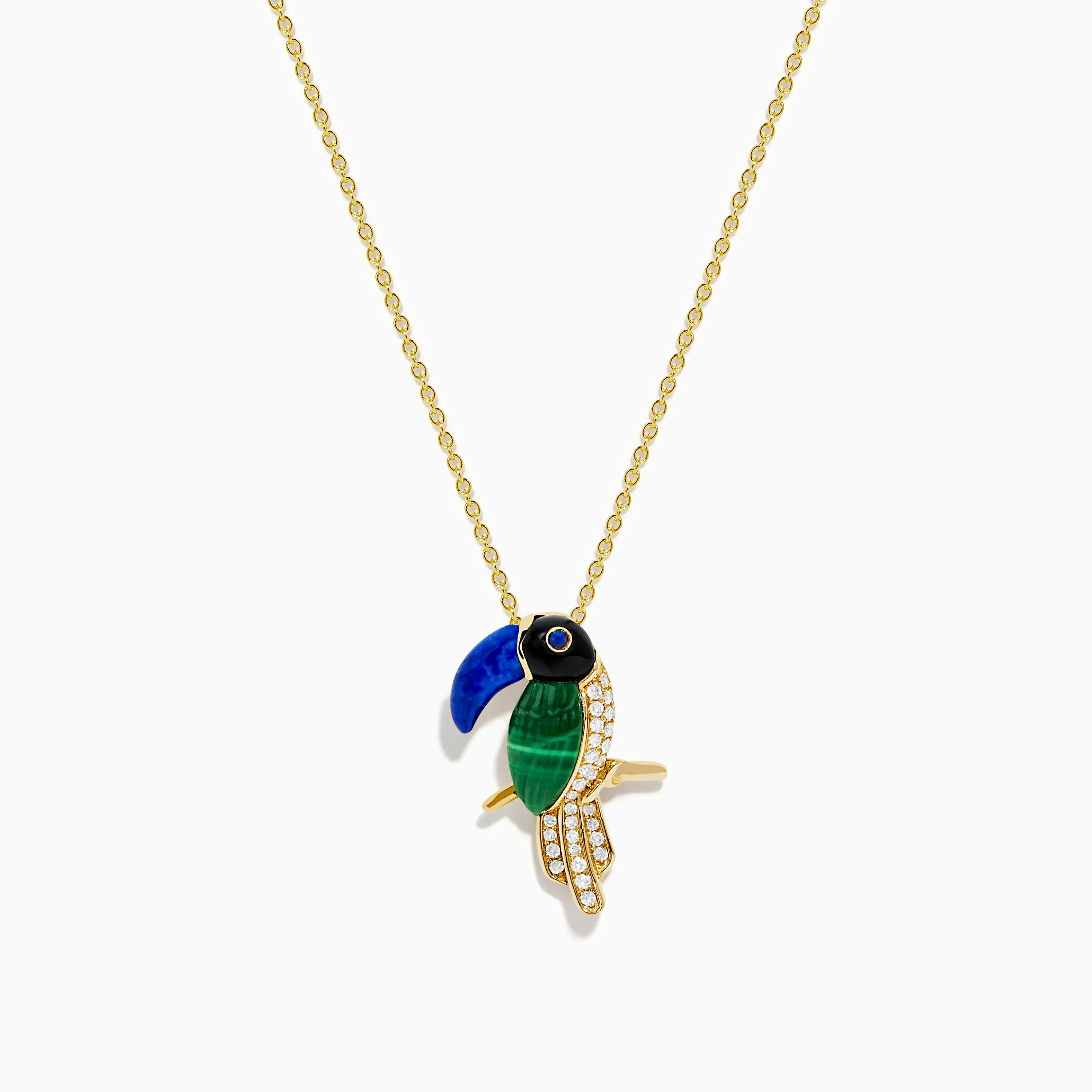 14K Yellow Gold Multi Gemstone and Diamond Toucan Pendant sold by Effy
