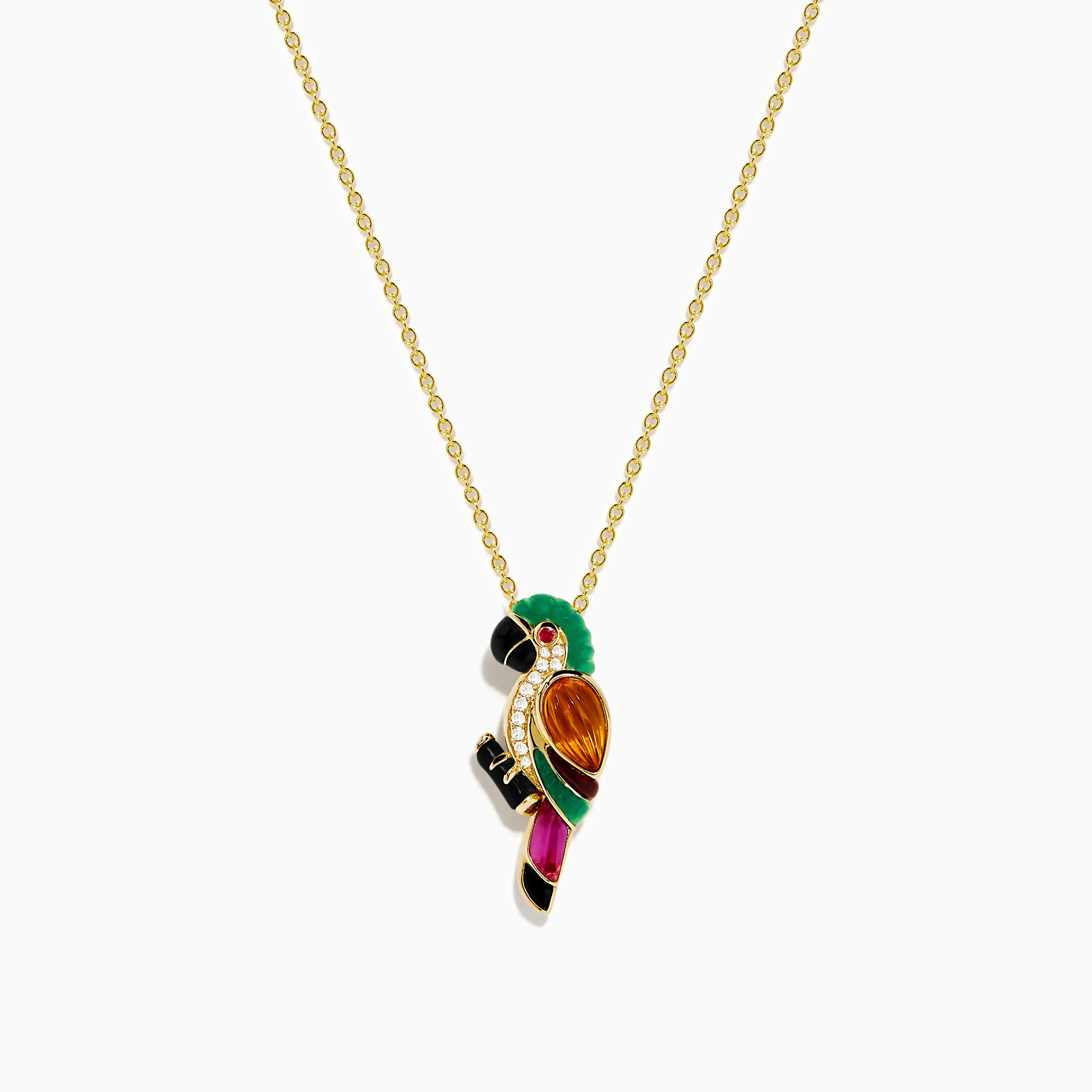 14K Yellow Gold Multi Gemstone and Diamond Parrot Pendant sold by Effy