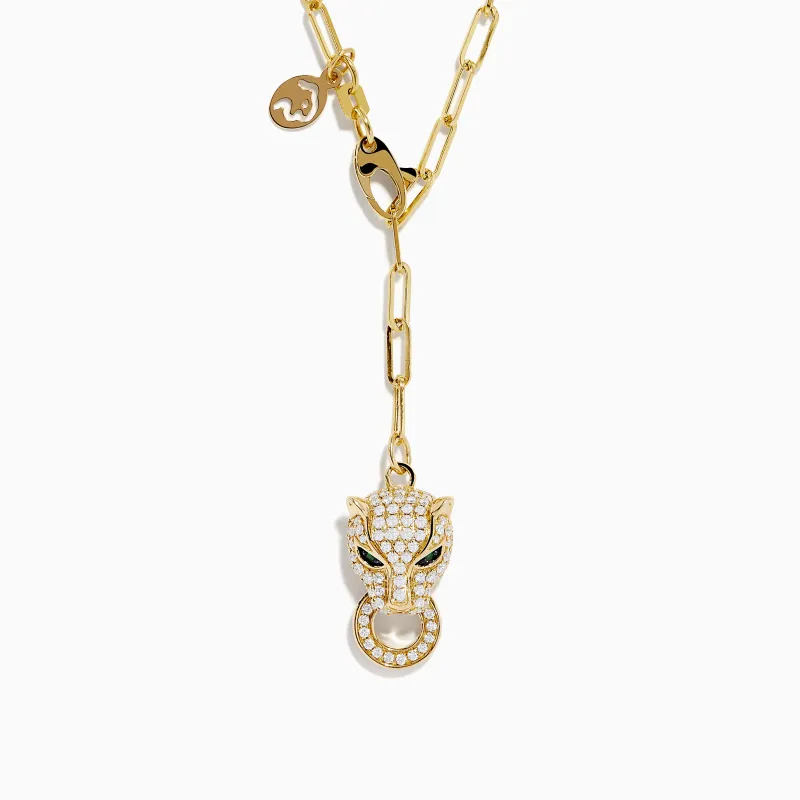 Signature 14K Yellow Gold Diamond and Emerald Panther Necklace sold by Effy