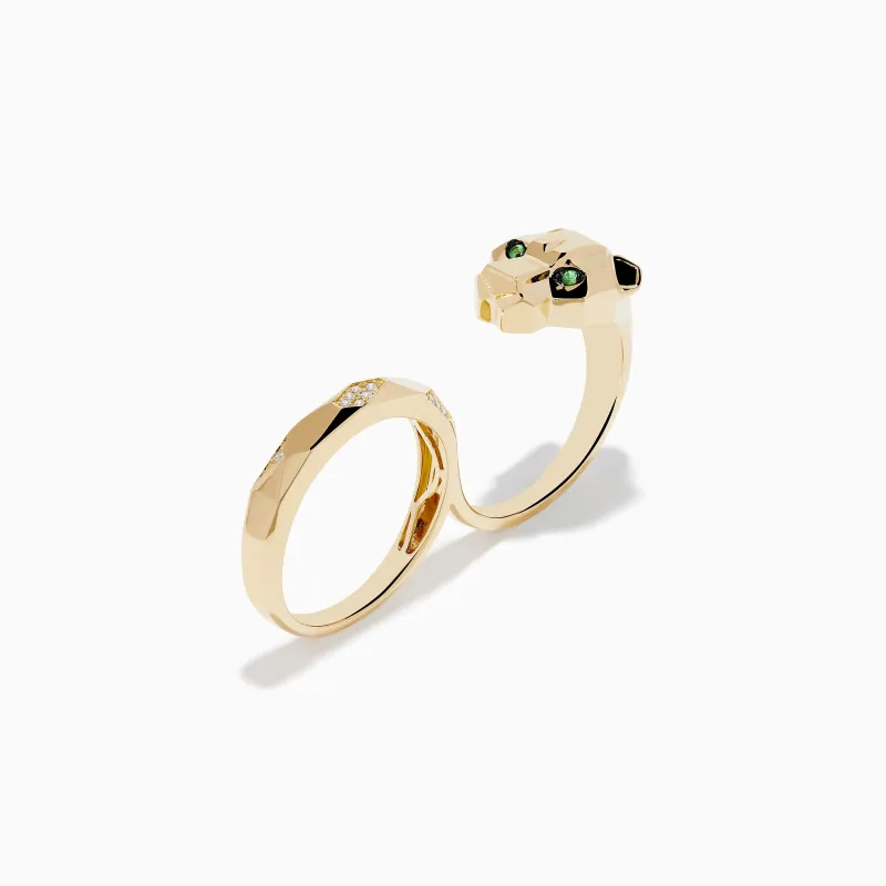Signature 14K Yellow Gold Diamond and Tsavorite Two Finger Panther Ring sold by Effy