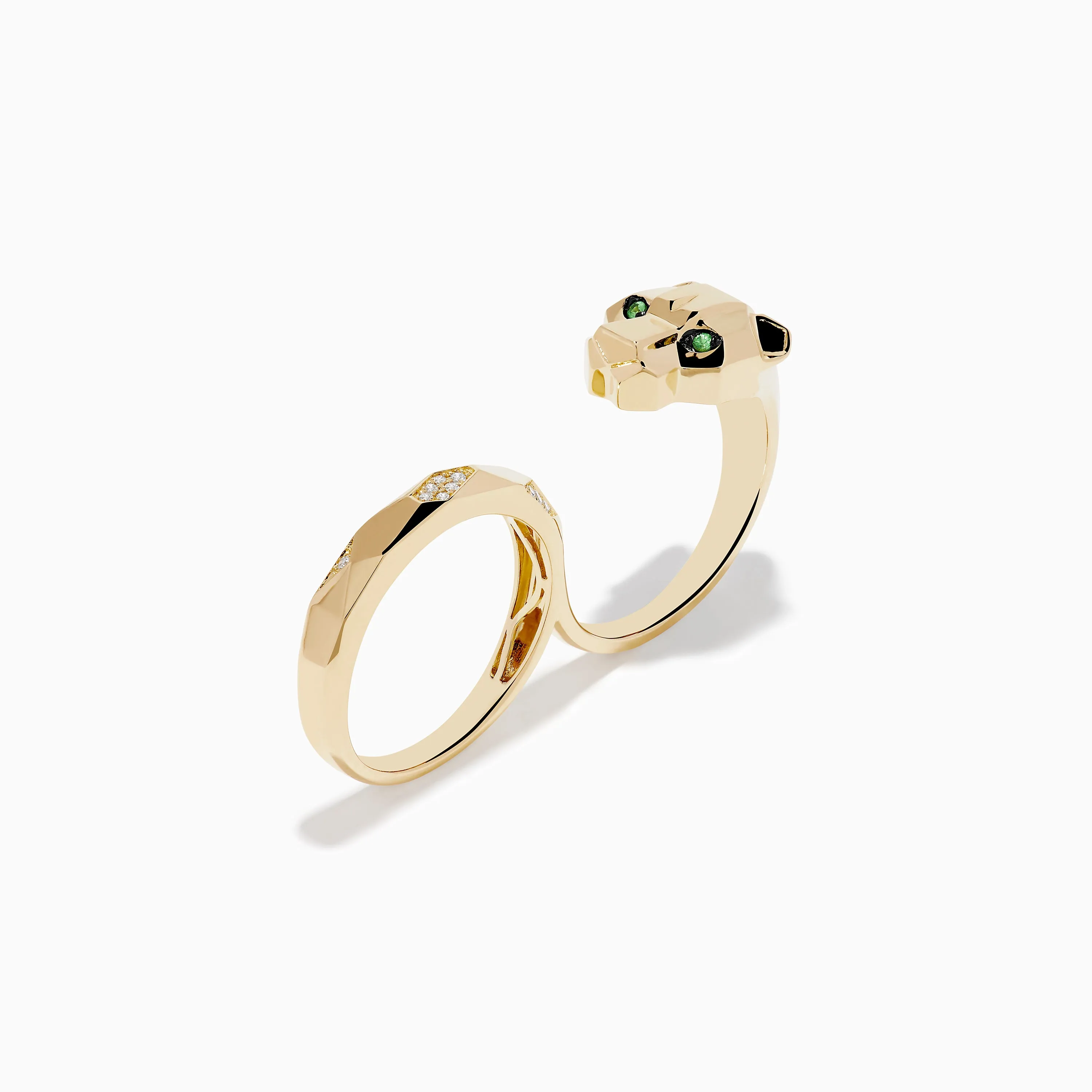 Signature 14K Yellow Gold Diamond and Tsavorite Two Finger Panther Ring sold by Effy