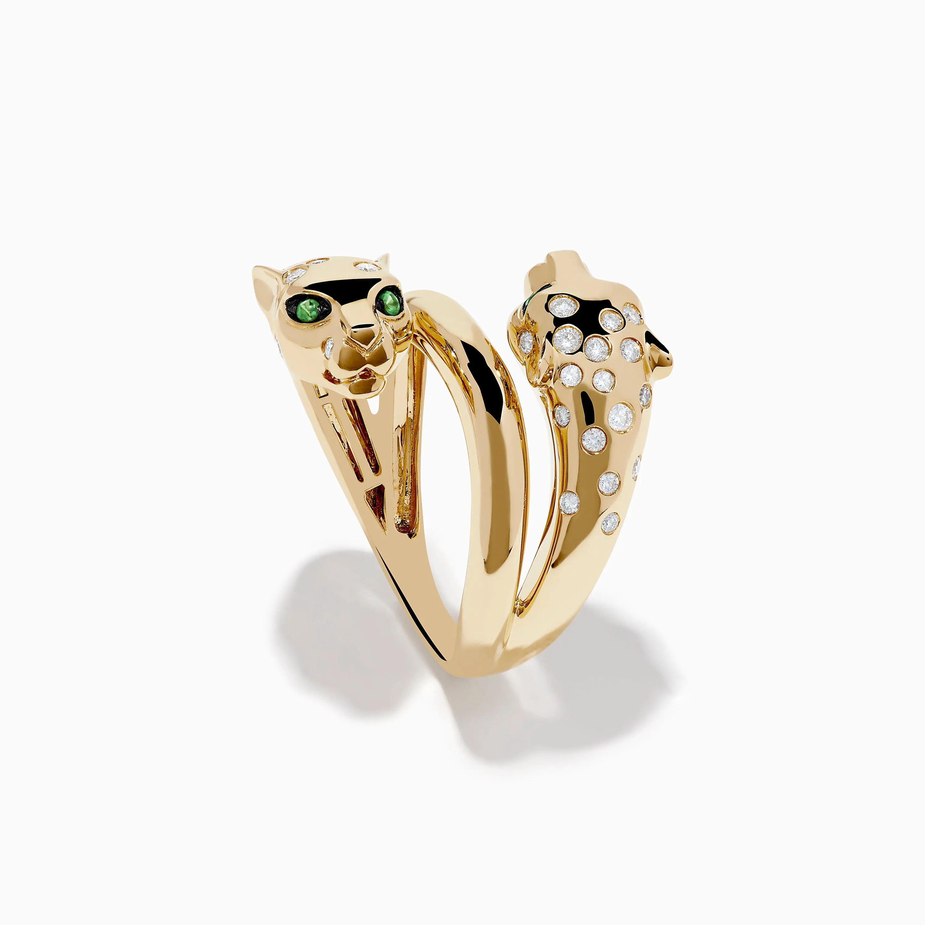Signature 14K Yellow Gold Diamond and Tsavorite Panther Wrap Ring sold by Effy