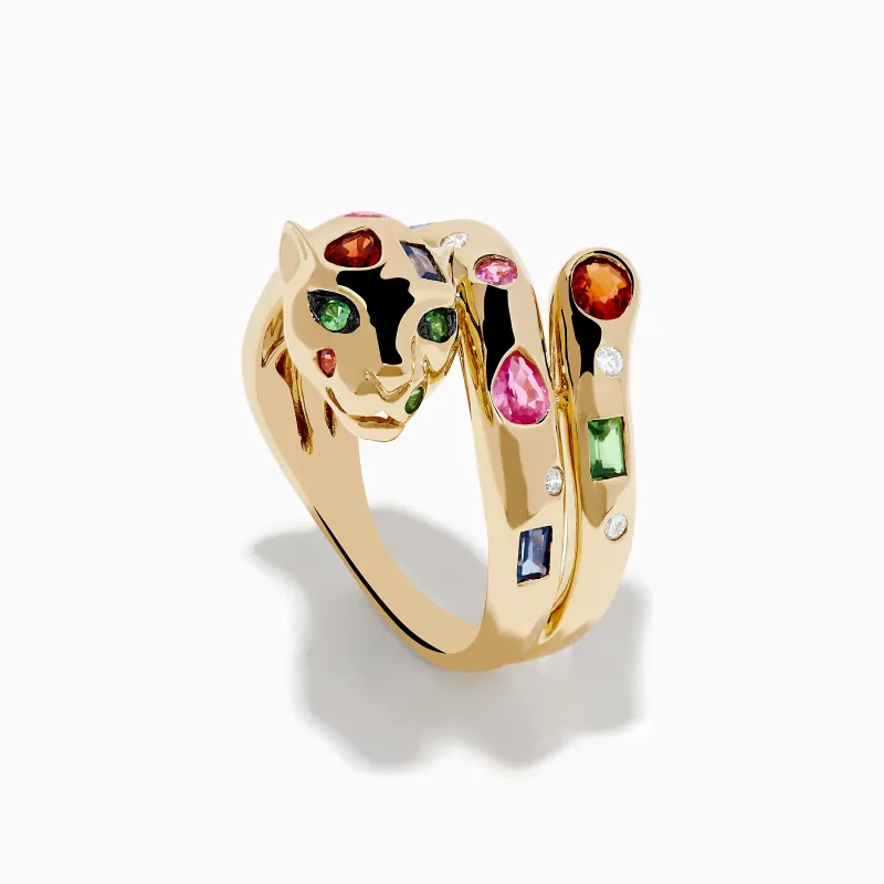 Signature 14K Gold Multi Sapphire and Diamond Panther Wrap Ring sold by Effy