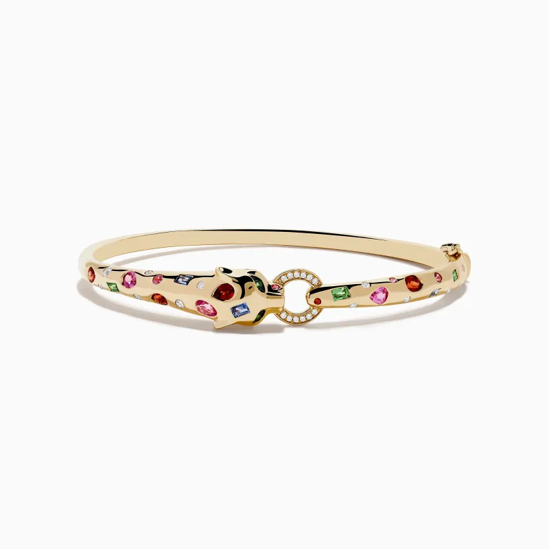 Signature 14K Gold Multi Sapphire and Diamond Panther Bangle sold by Effy
