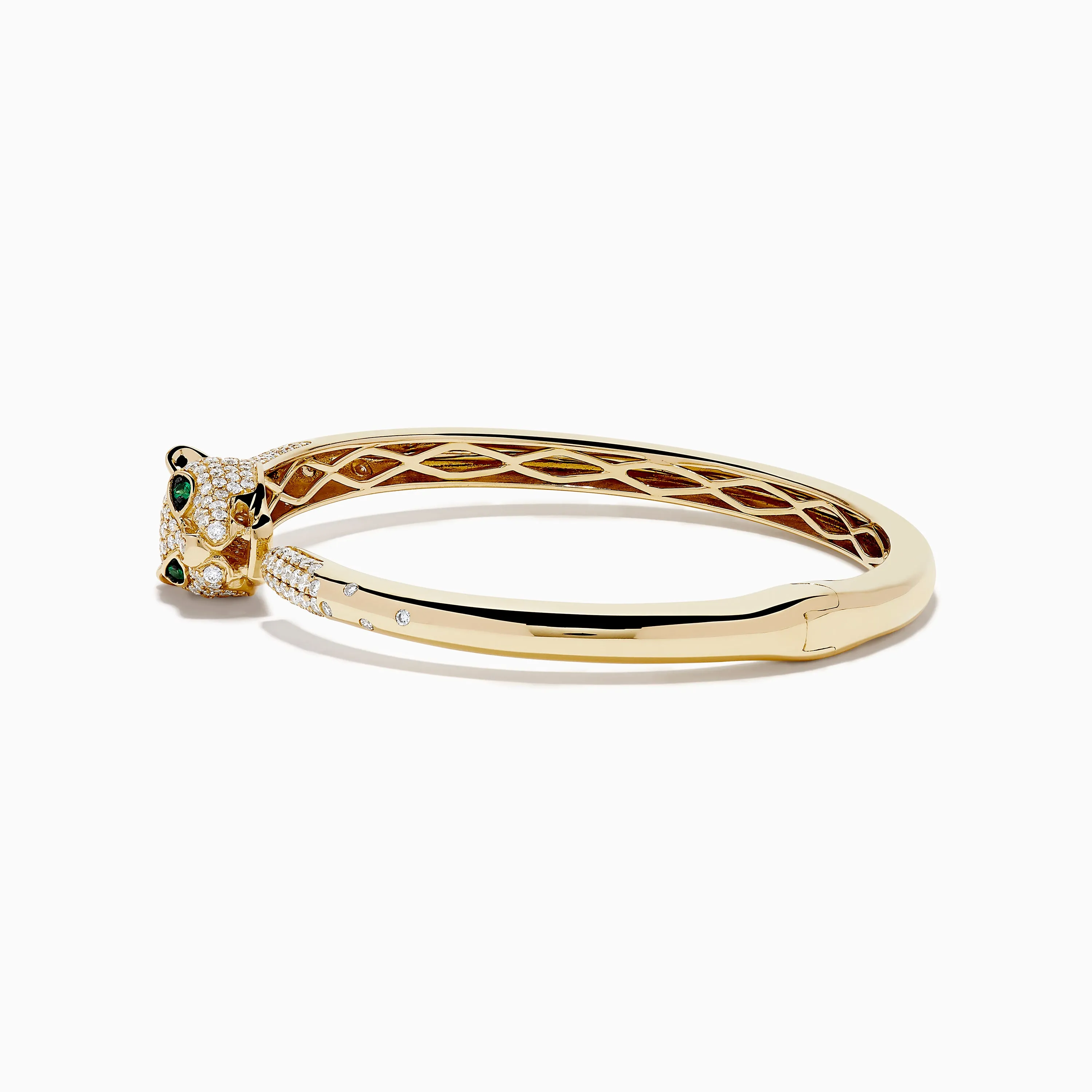 Signature 14K Yellow Gold Diamond and Emerald Panther Open Bangle sold by Effy product image thumbnail 4