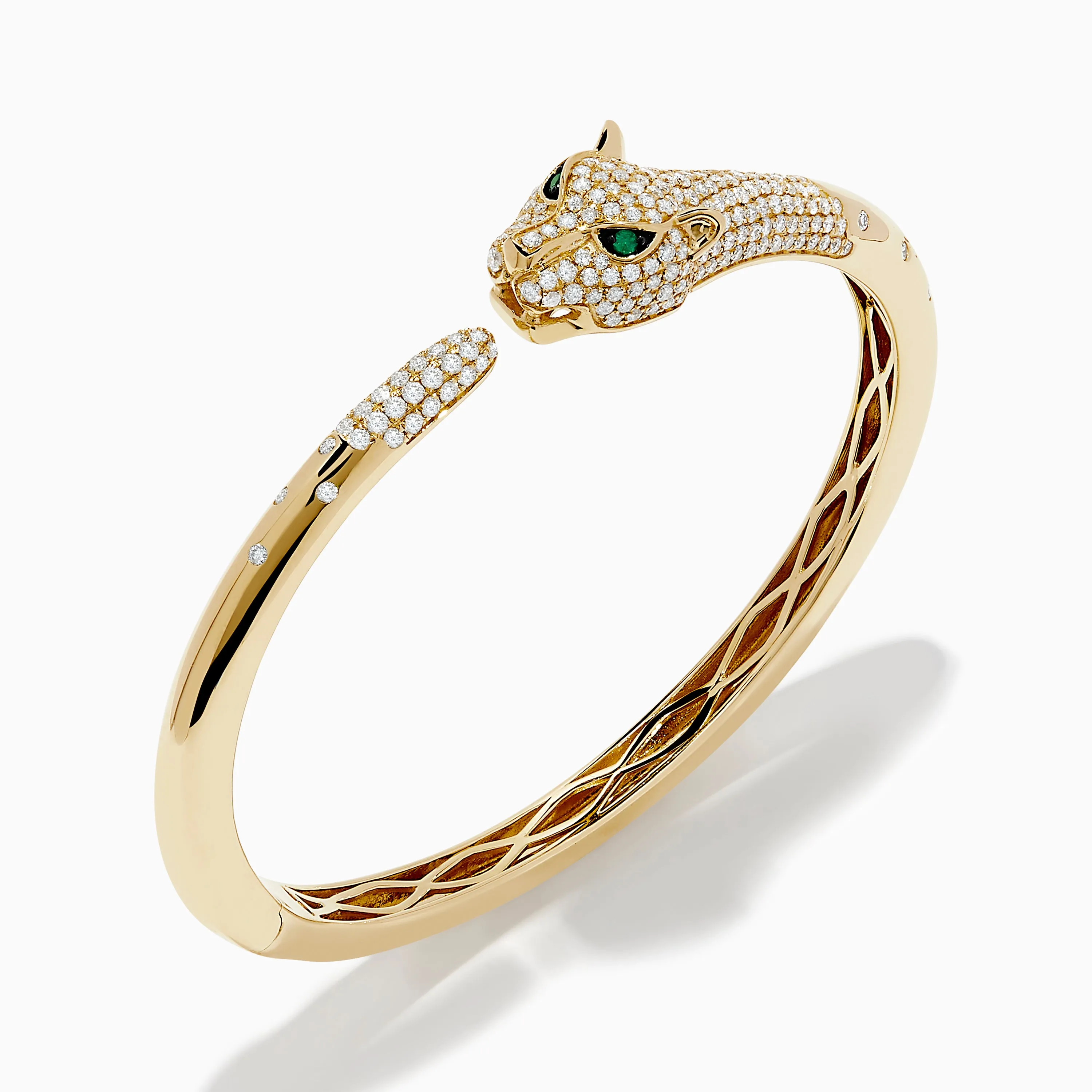 Signature 14K Yellow Gold Diamond and Emerald Panther Open Bangle sold by Effy product image thumbnail 2