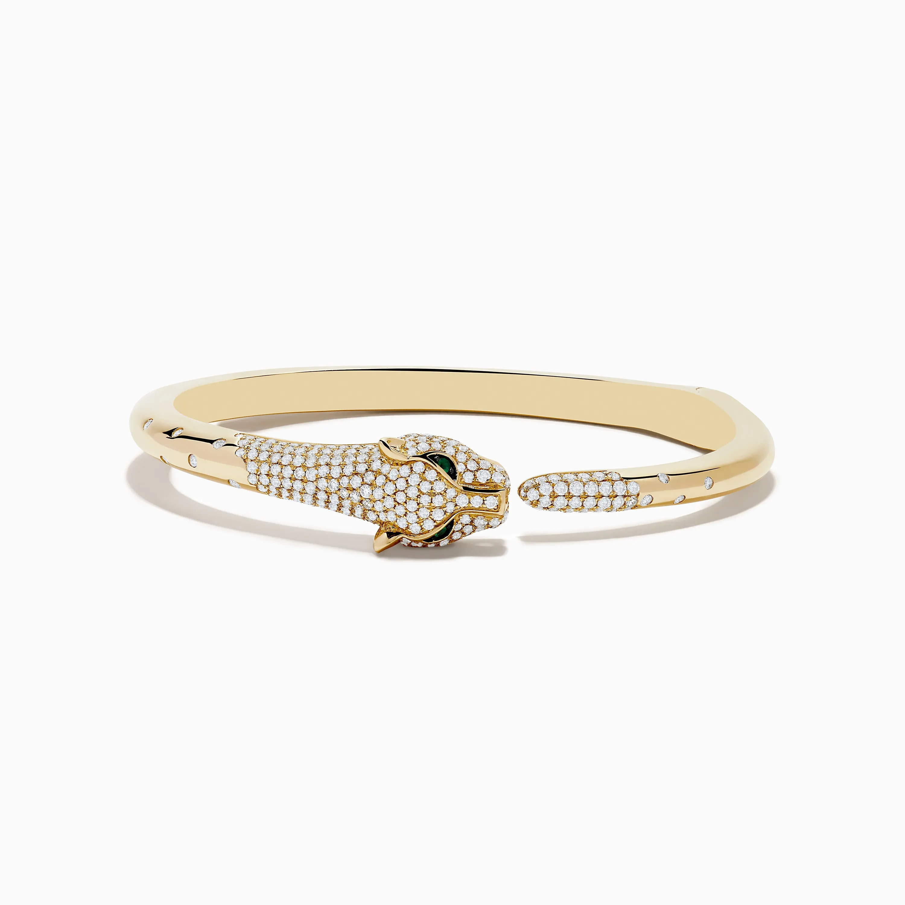 Signature 14K Yellow Gold Diamond and Emerald Panther Open Bangle sold by Effy