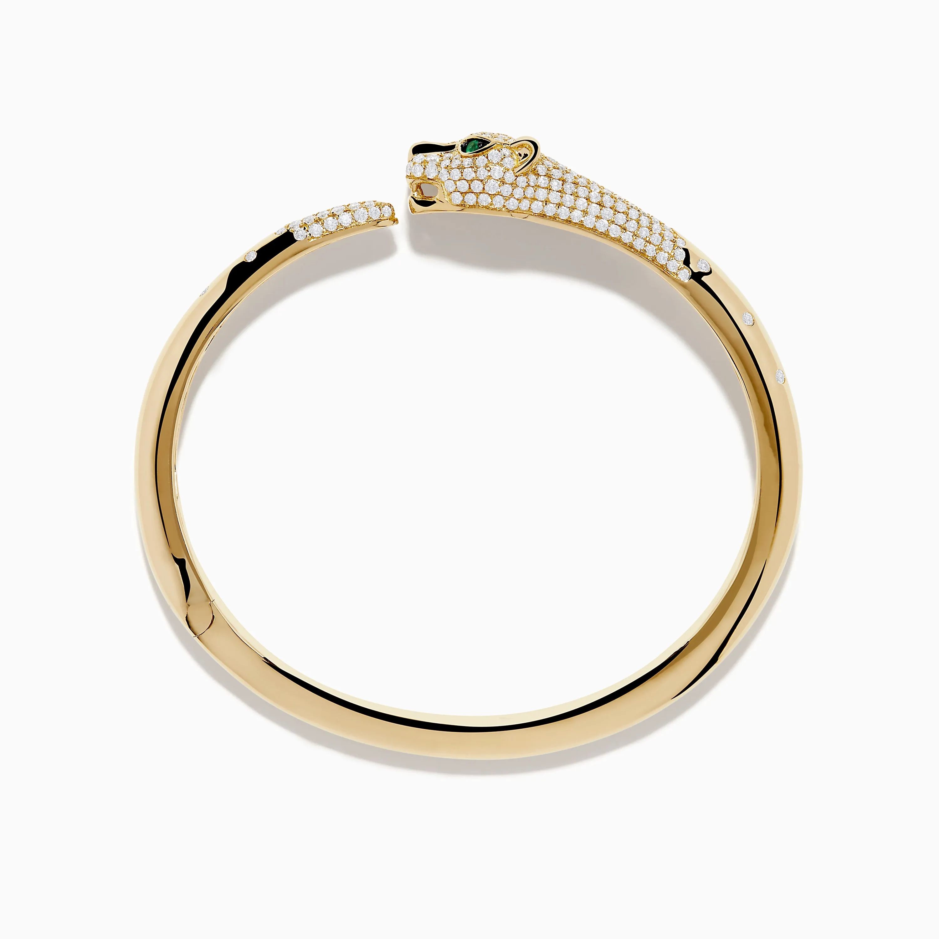 Signature 14K Yellow Gold Diamond and Emerald Panther Open Bangle sold by Effy product image thumbnail 3