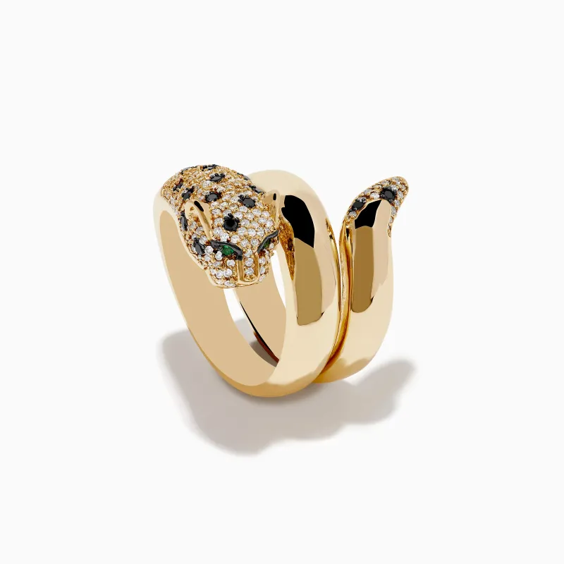 Signature 14K Gold White and Black Diamond Panther Wrap Ring sold by Effy
