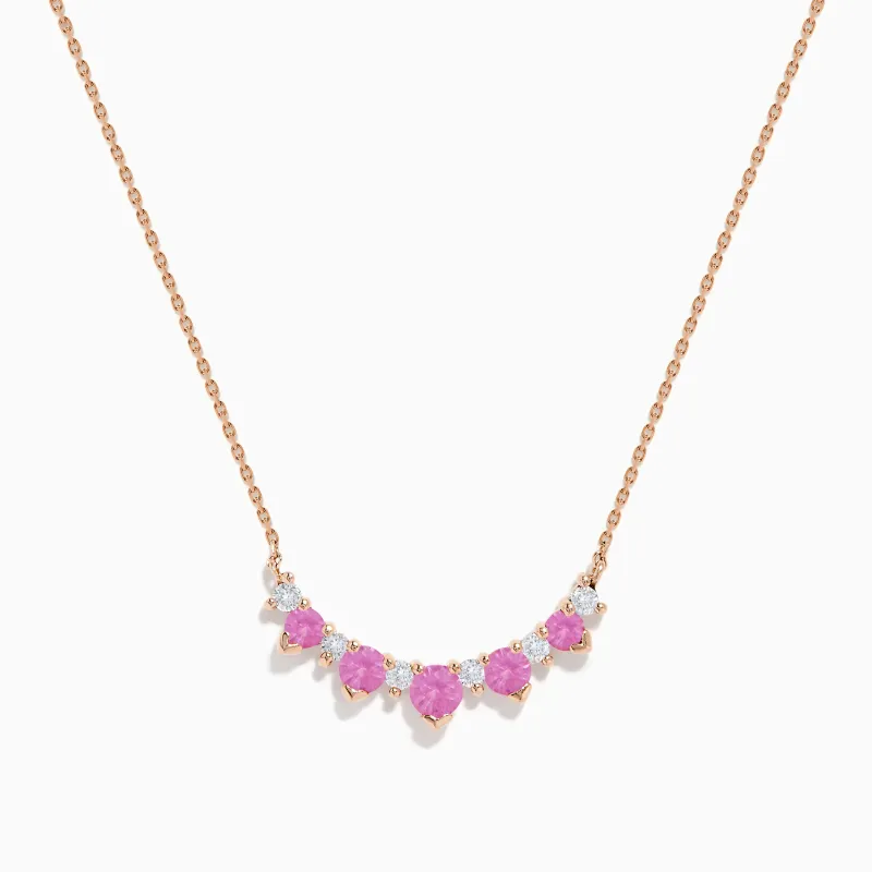 14K Rose Gold Pink Sapphire and Diamond Necklace sold by Effy