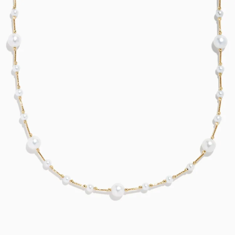 14K Yellow Gold Cultured Fresh Water Pearl Station Necklace sold by Effy