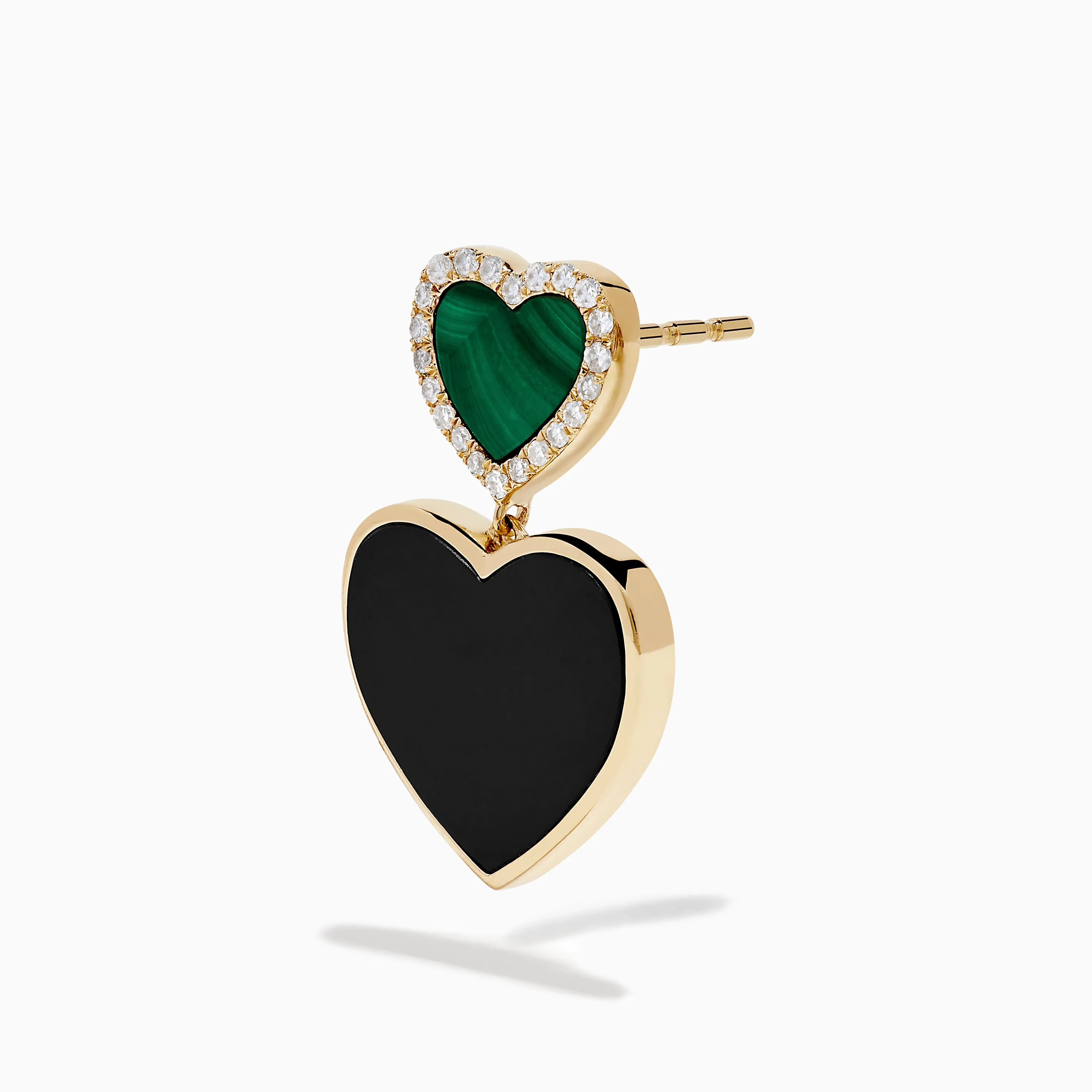 14K Yellow Gold Onyx, Malachite and Diamond Heart Dangle Earrings sold by Effy product image thumbnail 3