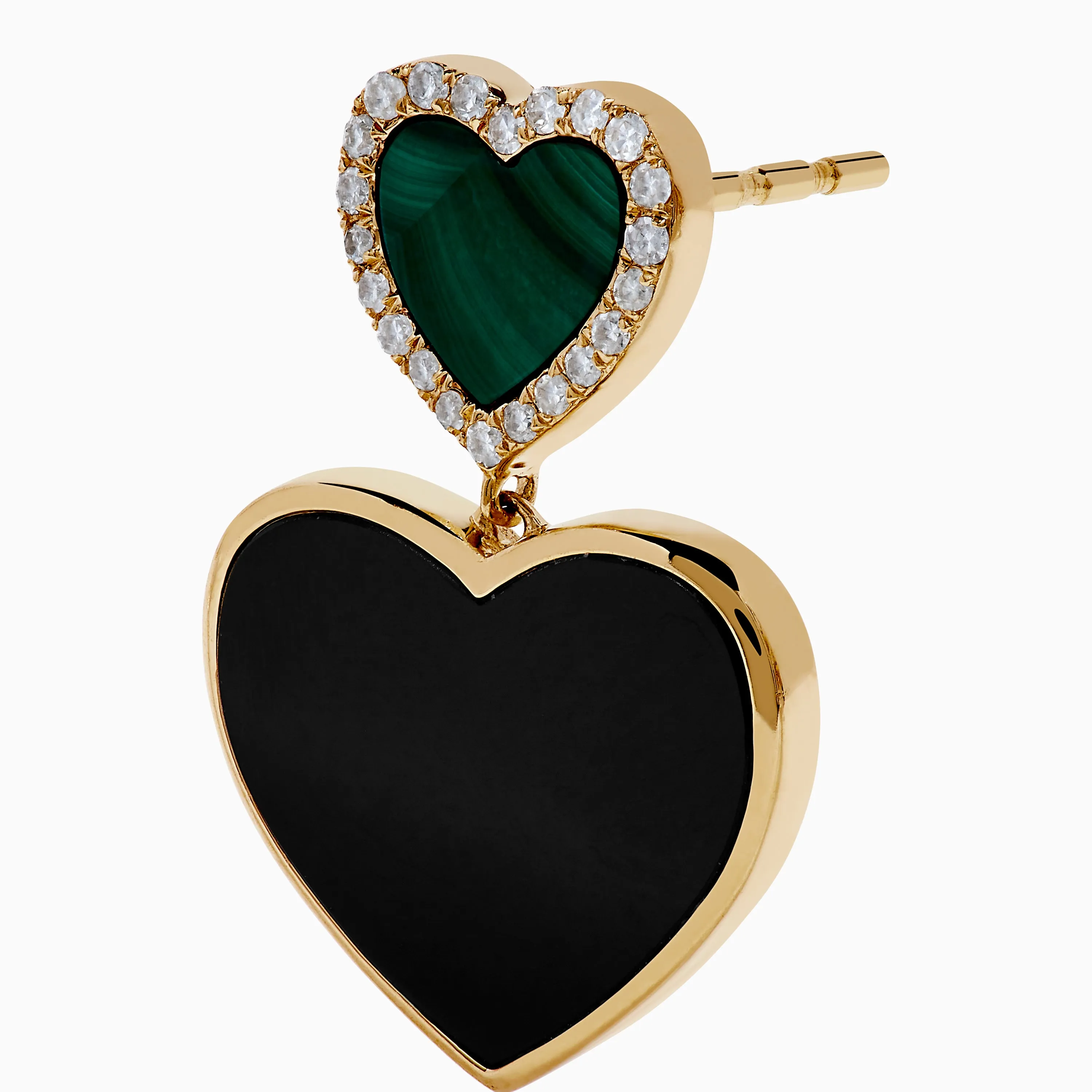 14K Yellow Gold Onyx, Malachite and Diamond Heart Dangle Earrings sold by Effy product image thumbnail 2