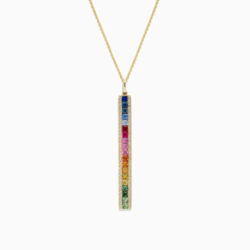 Watercolors 14K Yellow Gold Sapphire and Diamond Vertical Pendant, 2.06 TCW sold by Effy
