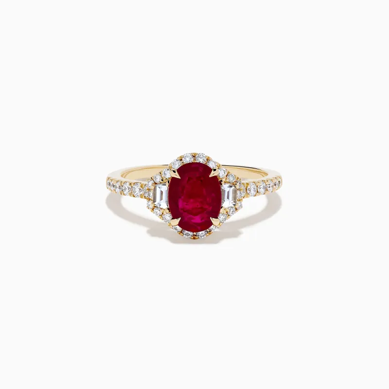 Ruby Royale 14K Yellow Gold Ruby and Diamond 3 Stone Ring sold by Effy