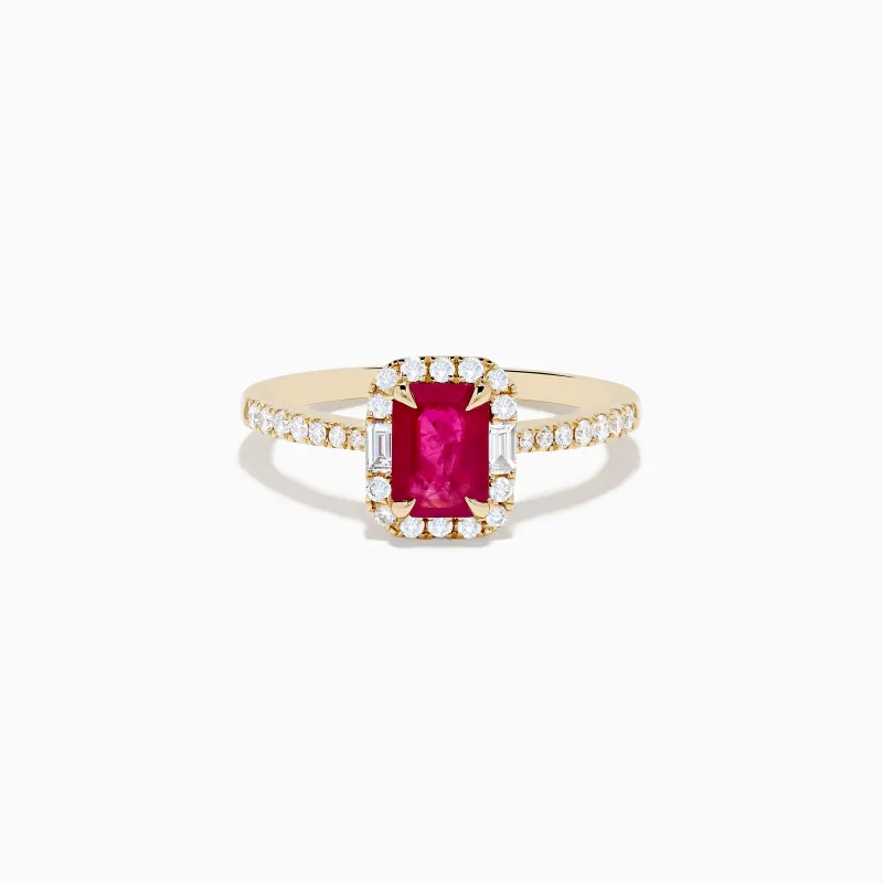 Ruby Royale 14K Yellow Gold Ruby and Diamond Halo Ring sold by Effy