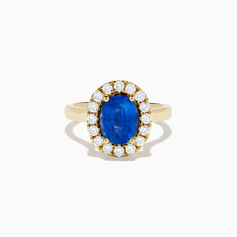 Royale Bleu 18K Yellow Gold Blue Sapphire and Diamond Halo Ring sold by Effy