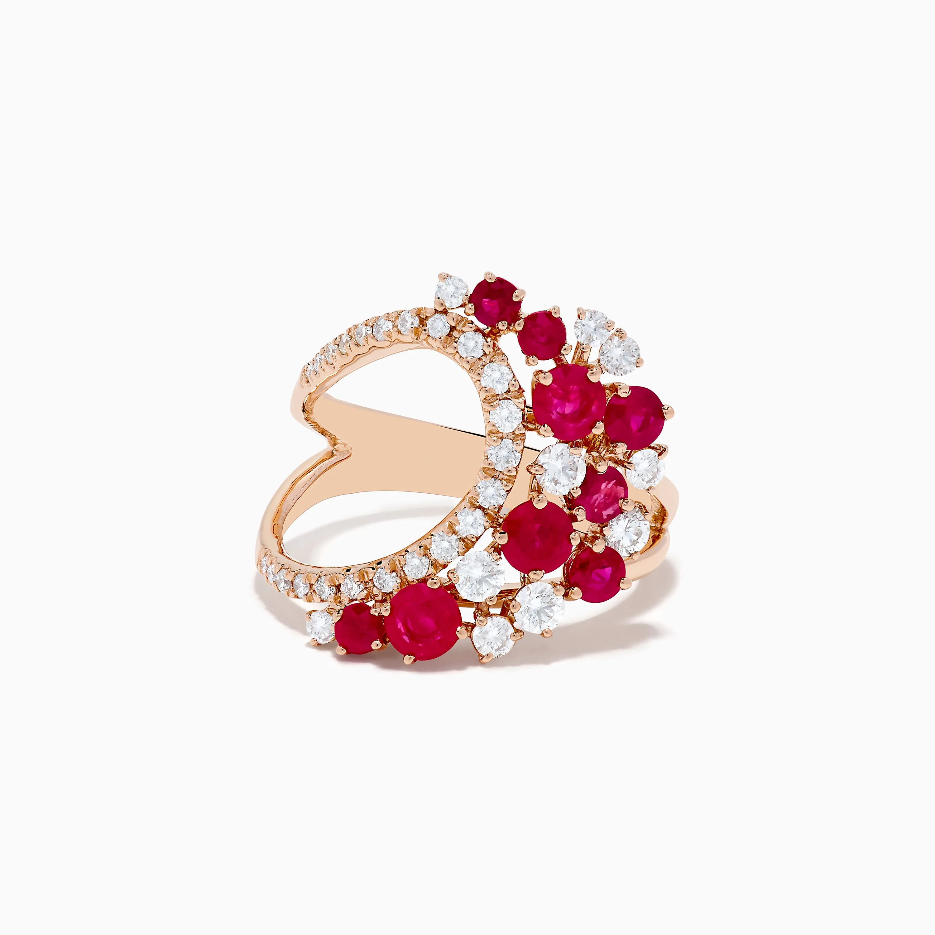 Ruby Royale 14K Rose Gold Ruby and Diamond Wave Ring sold by Effy