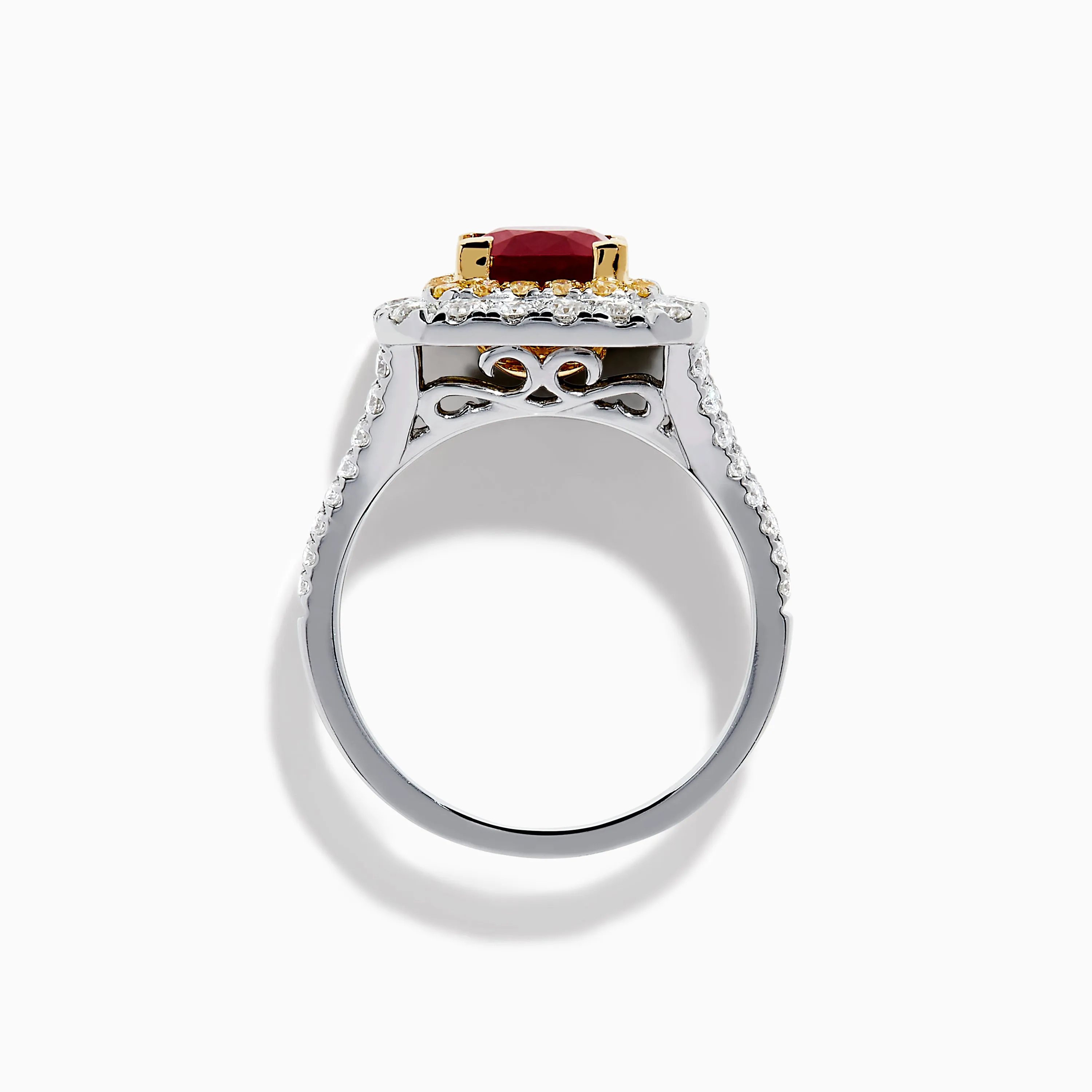 18K 2-Tone Gold Ruby, Yellow and White Diamond Double Halo Ring sold by Effy product image thumbnail 3