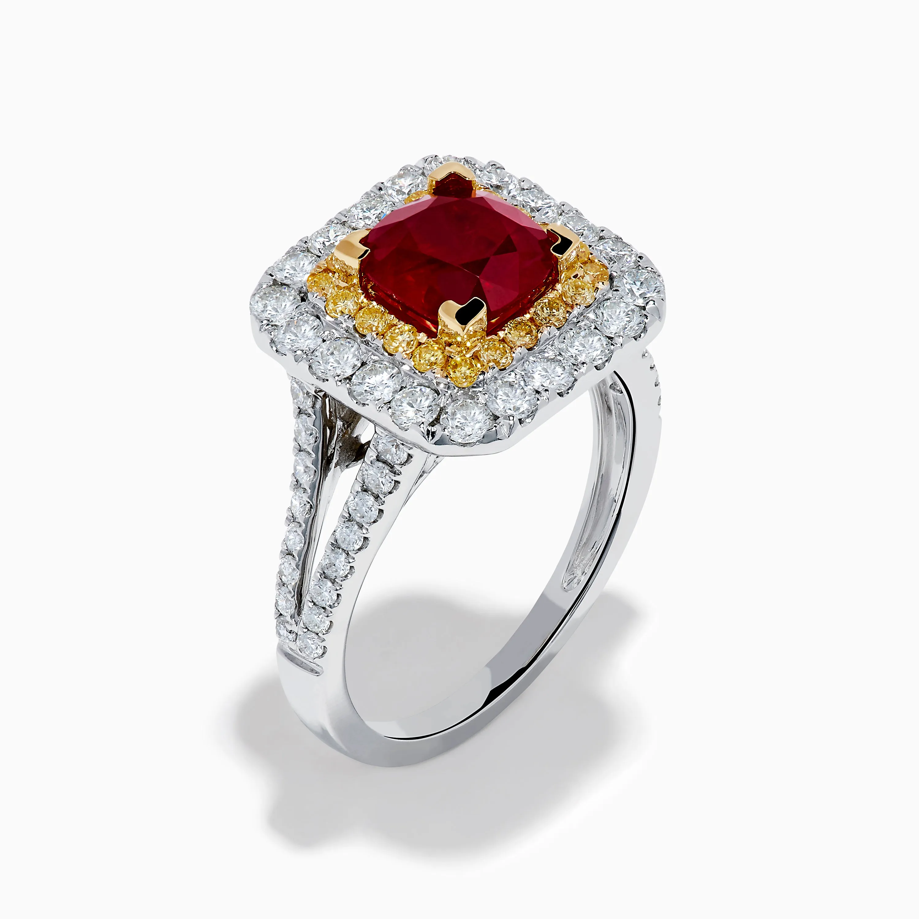 18K 2-Tone Gold Ruby, Yellow and White Diamond Double Halo Ring sold by Effy product image thumbnail 4