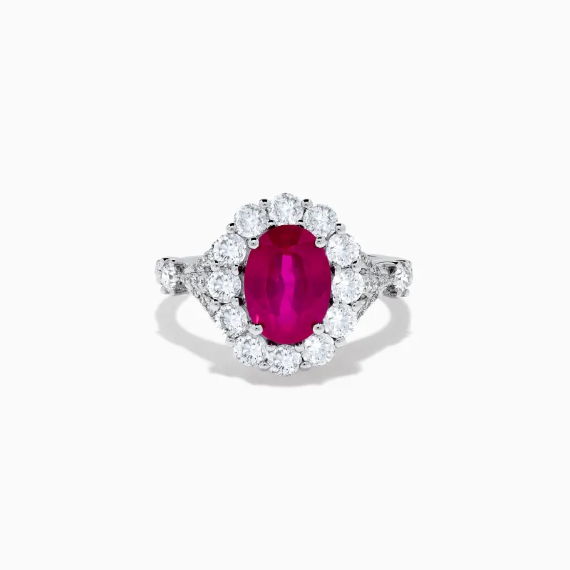 18K White Gold Ruby and Diamond Halo Ring sold by Effy