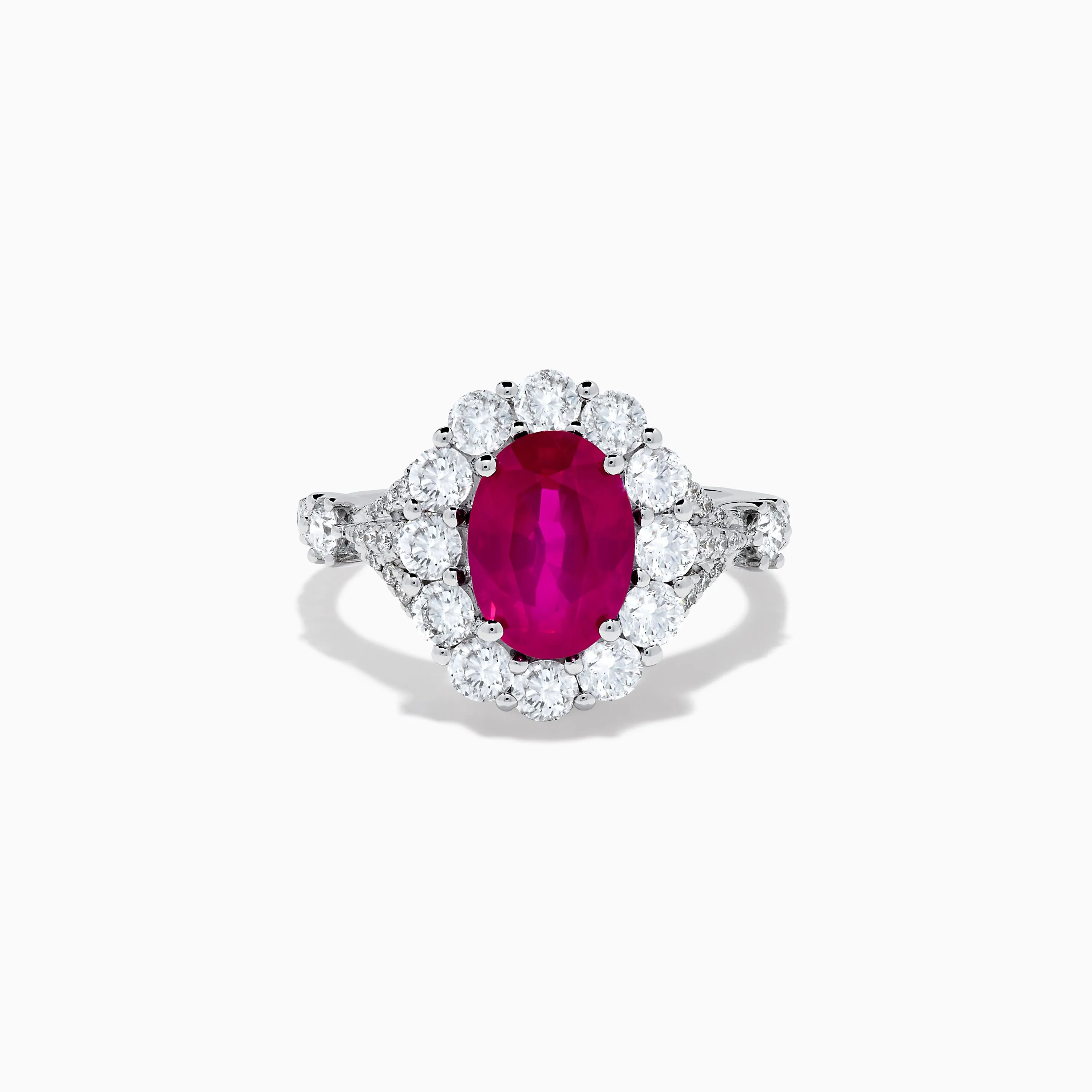 18K White Gold Ruby and Diamond Halo Ring sold by Effy