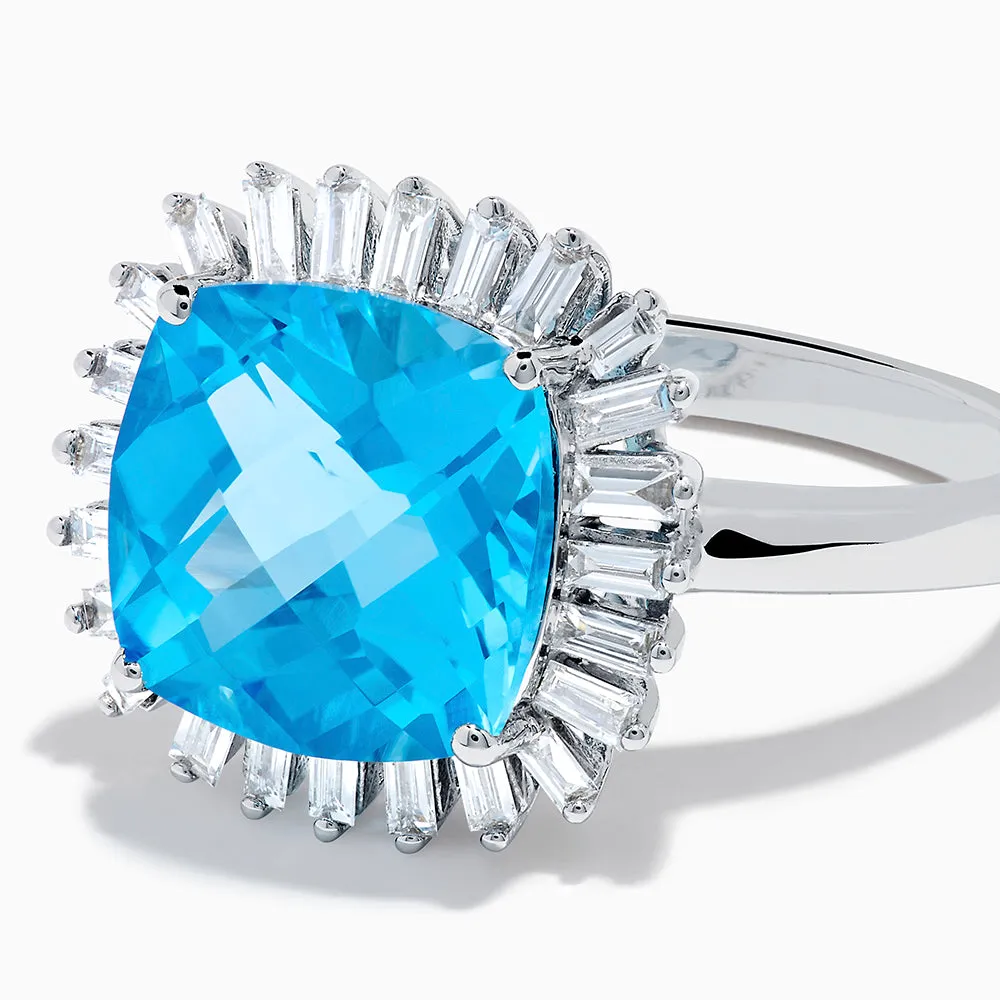 Ocean Bleu 14K White Gold Blue Topaz and Diamond Halo Ring sold by Effy product image thumbnail 2
