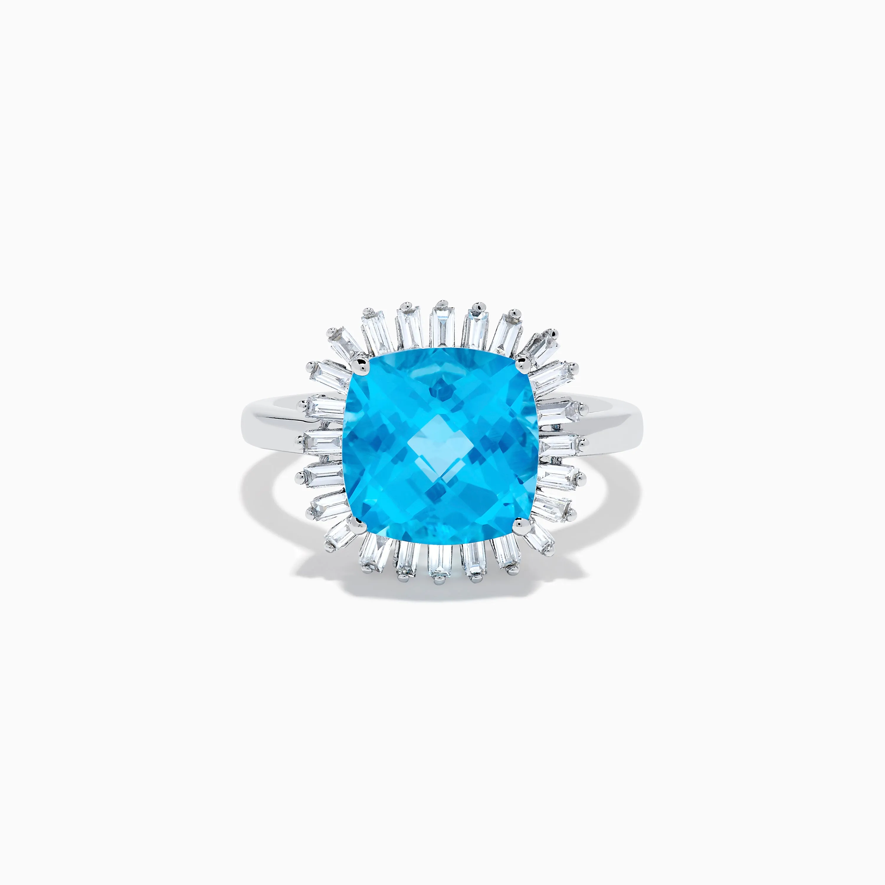Ocean Bleu 14K White Gold Blue Topaz and Diamond Halo Ring sold by Effy
