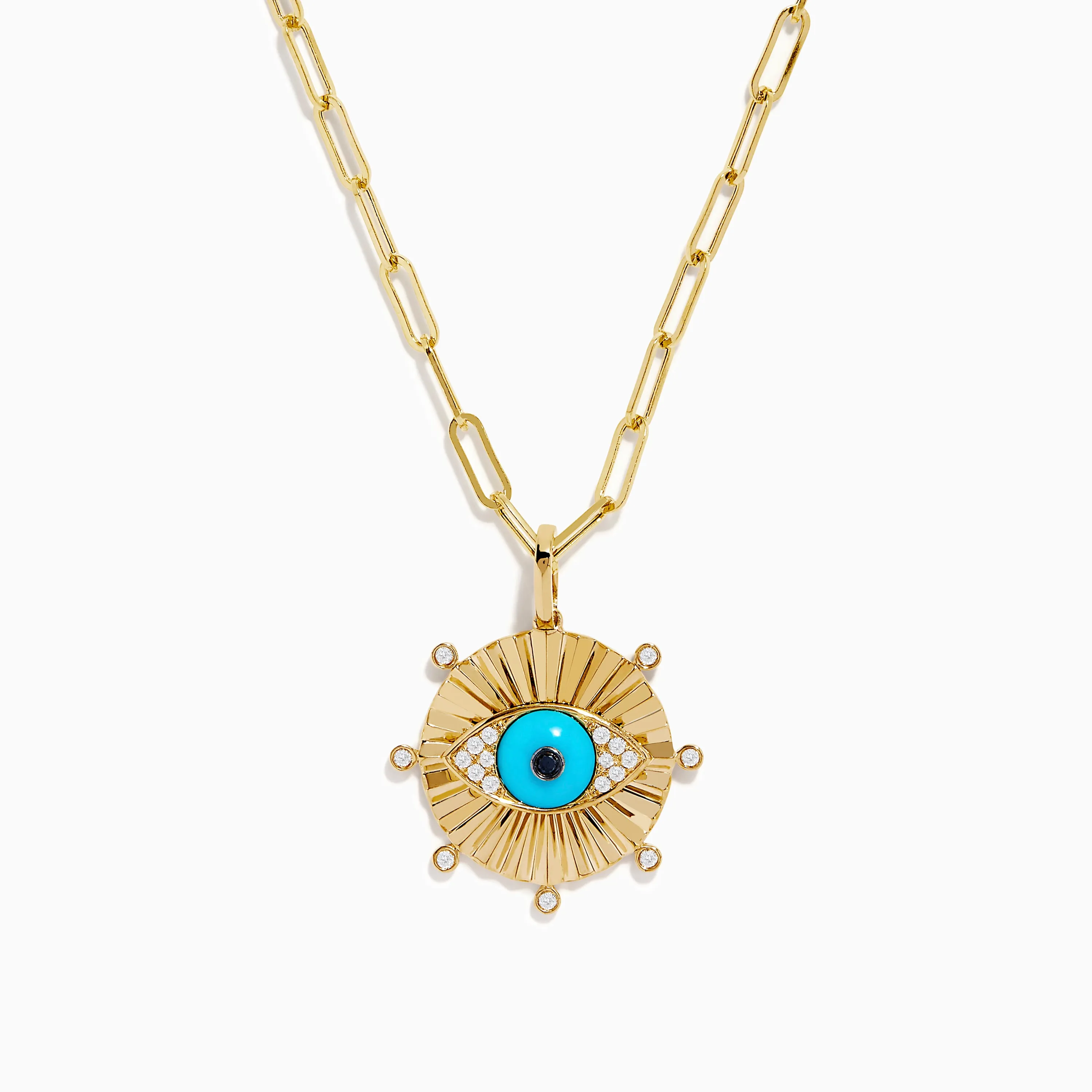 14K Yellow Gold Turquoise and Diamond Evil Eye Pendant sold by Effy