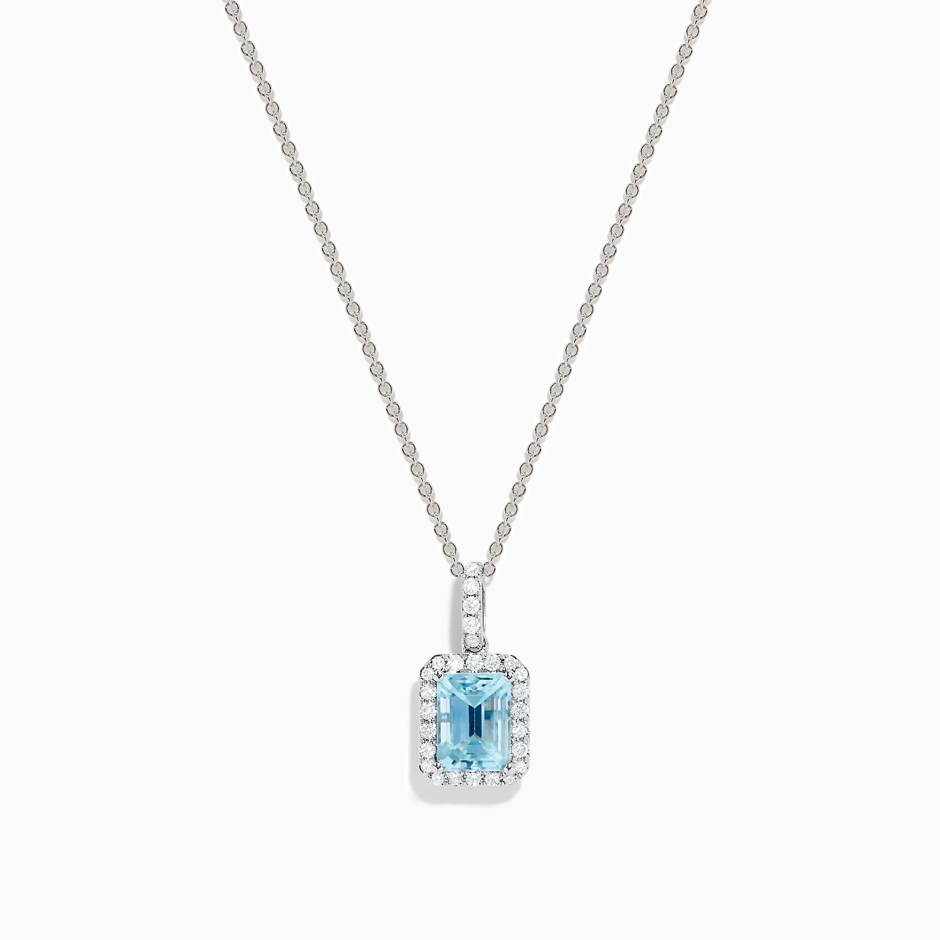 Aquarius 14K White Gold Aquamarine and Diamond Halo Pendant sold by Effy