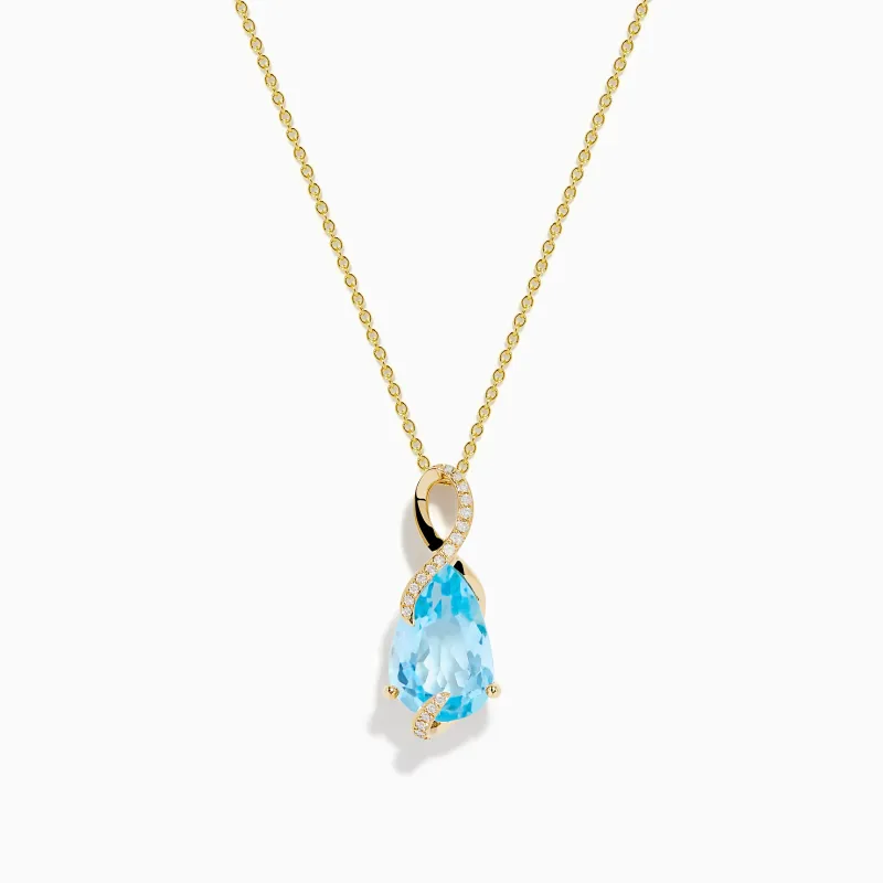Ocean Bleu 14K Yellow Gold Blue Topaz and Diamond Pear Pendant sold by Effy