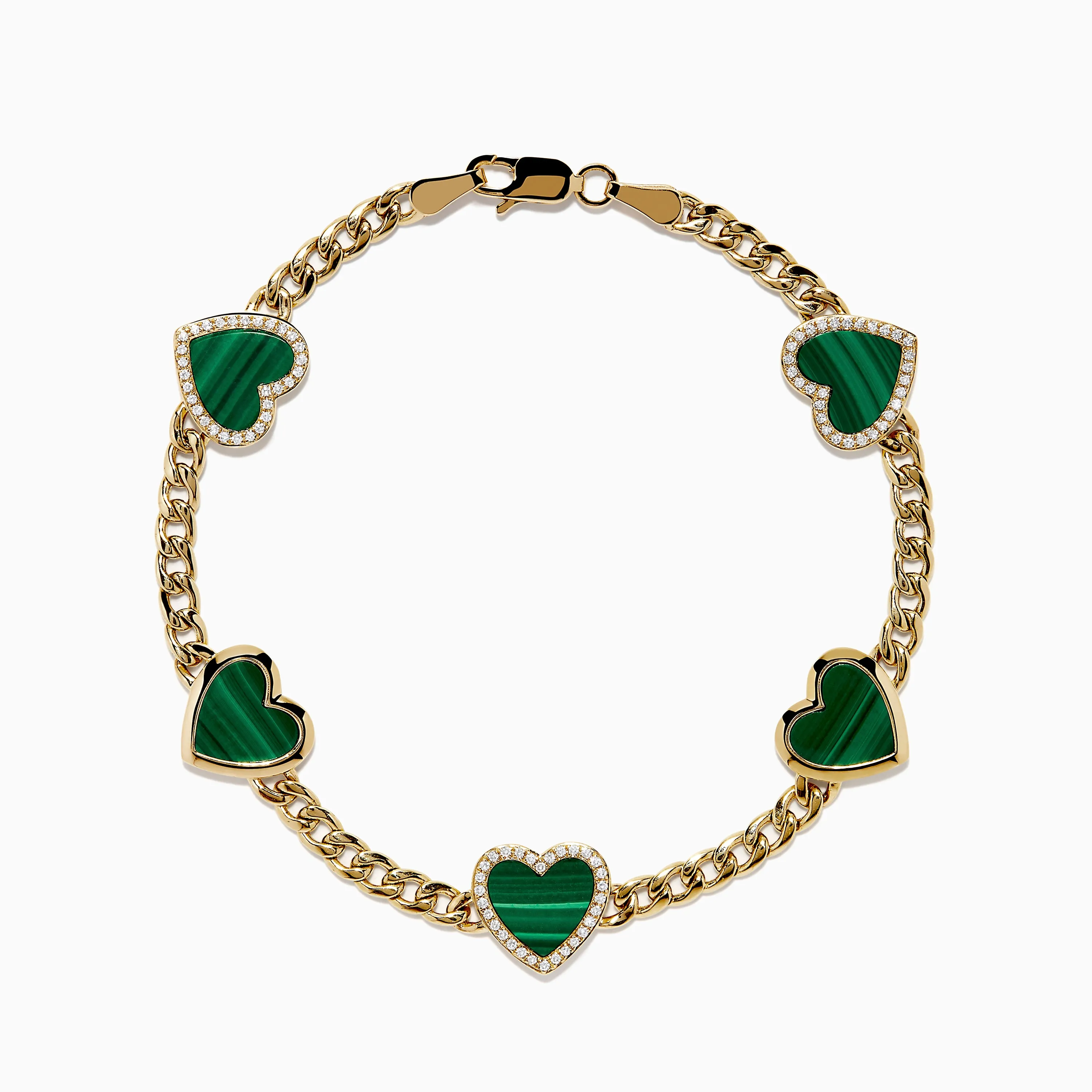 14K Yellow Gold Malachite and Diamond 5 Motif Heart Bracelet sold by Effy