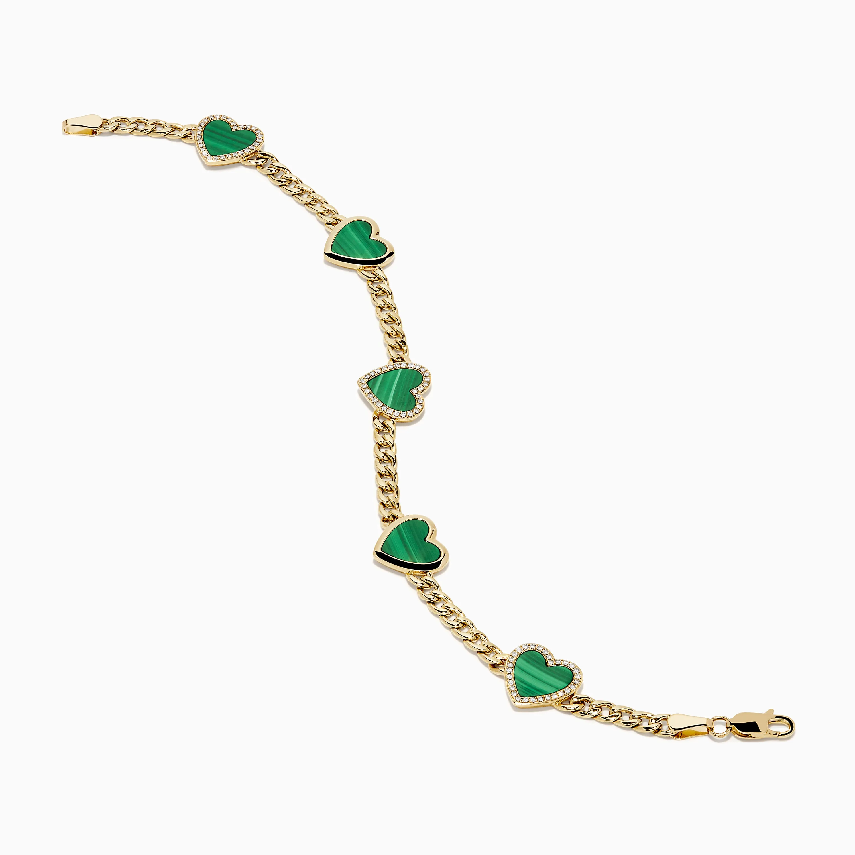 14K Yellow Gold Malachite and Diamond 5 Motif Heart Bracelet sold by Effy product image thumbnail 2