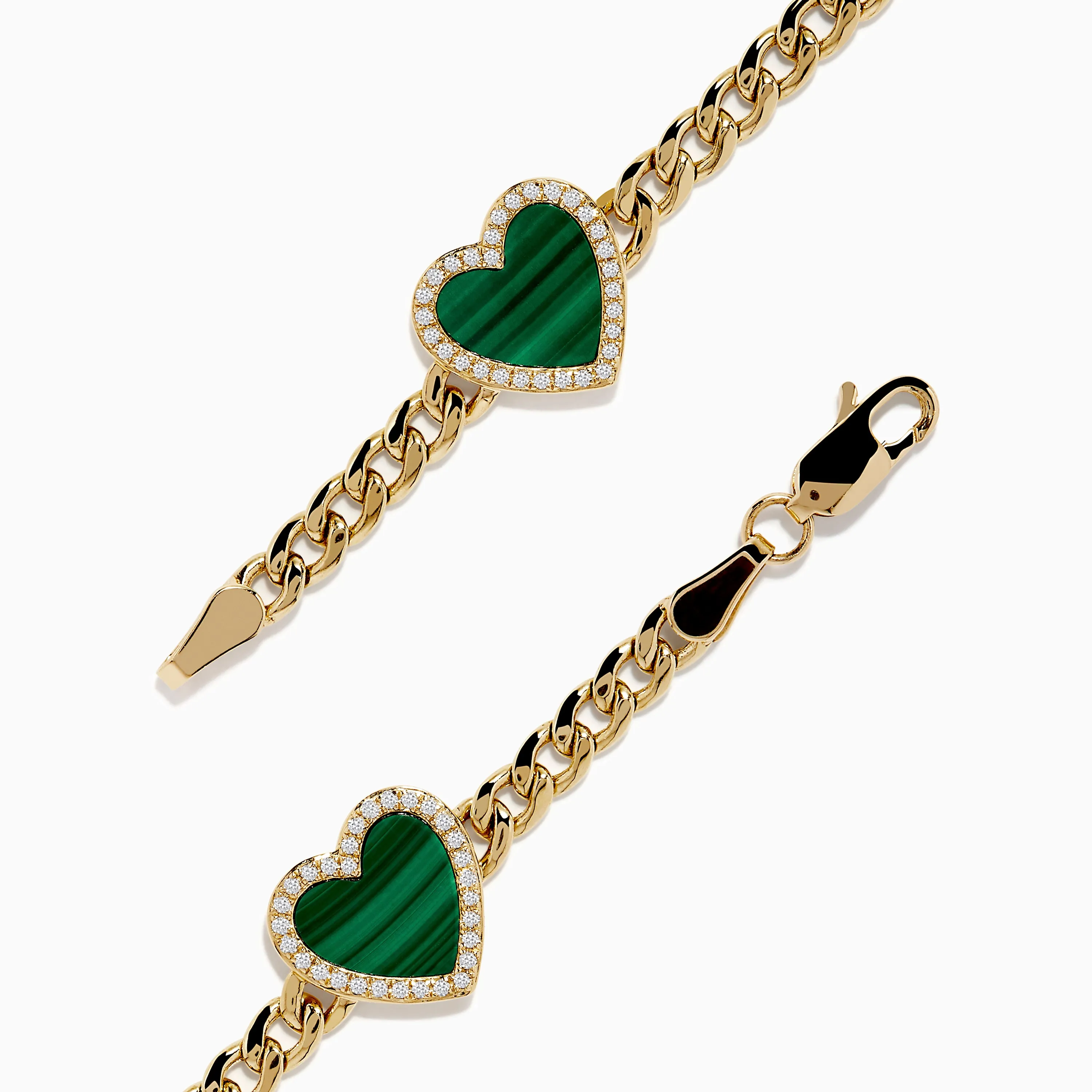 14K Yellow Gold Malachite and Diamond 5 Motif Heart Bracelet sold by Effy product image thumbnail 4