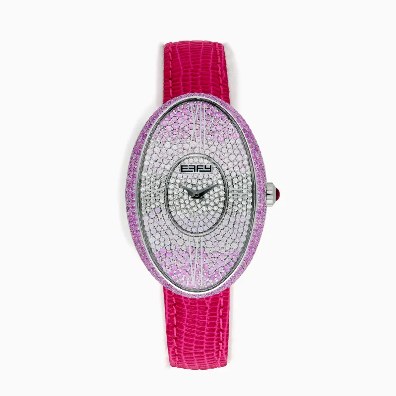 28MM Swiss Made Stainless Steel Cocktail Watch with Pink Sapphire and Diamond sold by Effy