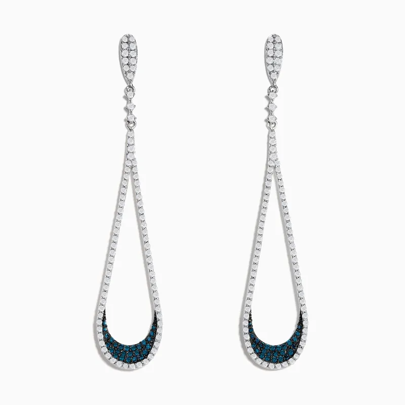 14K White Gold Blue and White Diamond Drop Earrings sold by Effy