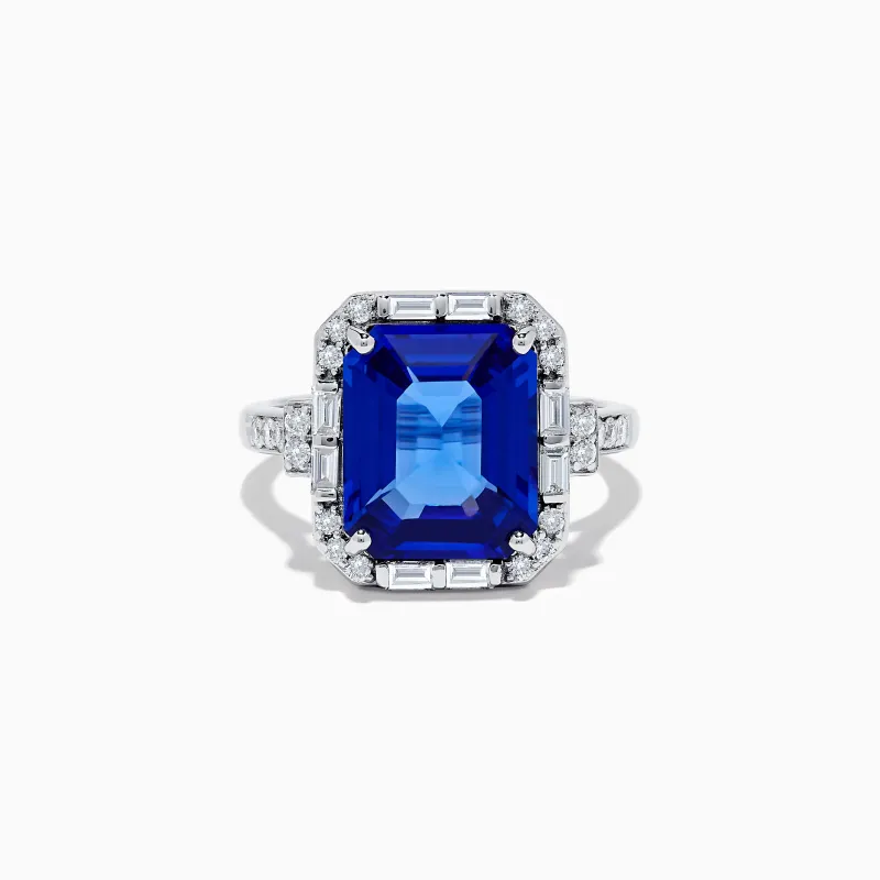 Nahla Siri 14K White Gold Emerald Cut Tanzanite and Diamond Ring sold by Effy