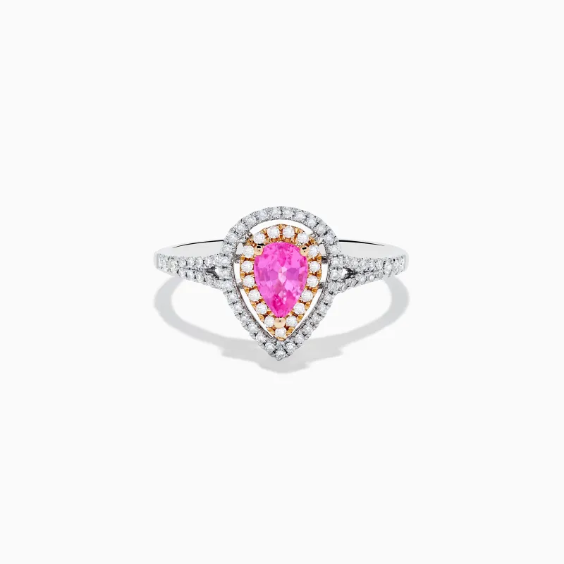 14K Two Tone Gold Pink Sapphire and Diamond Halo Ring sold by Effy