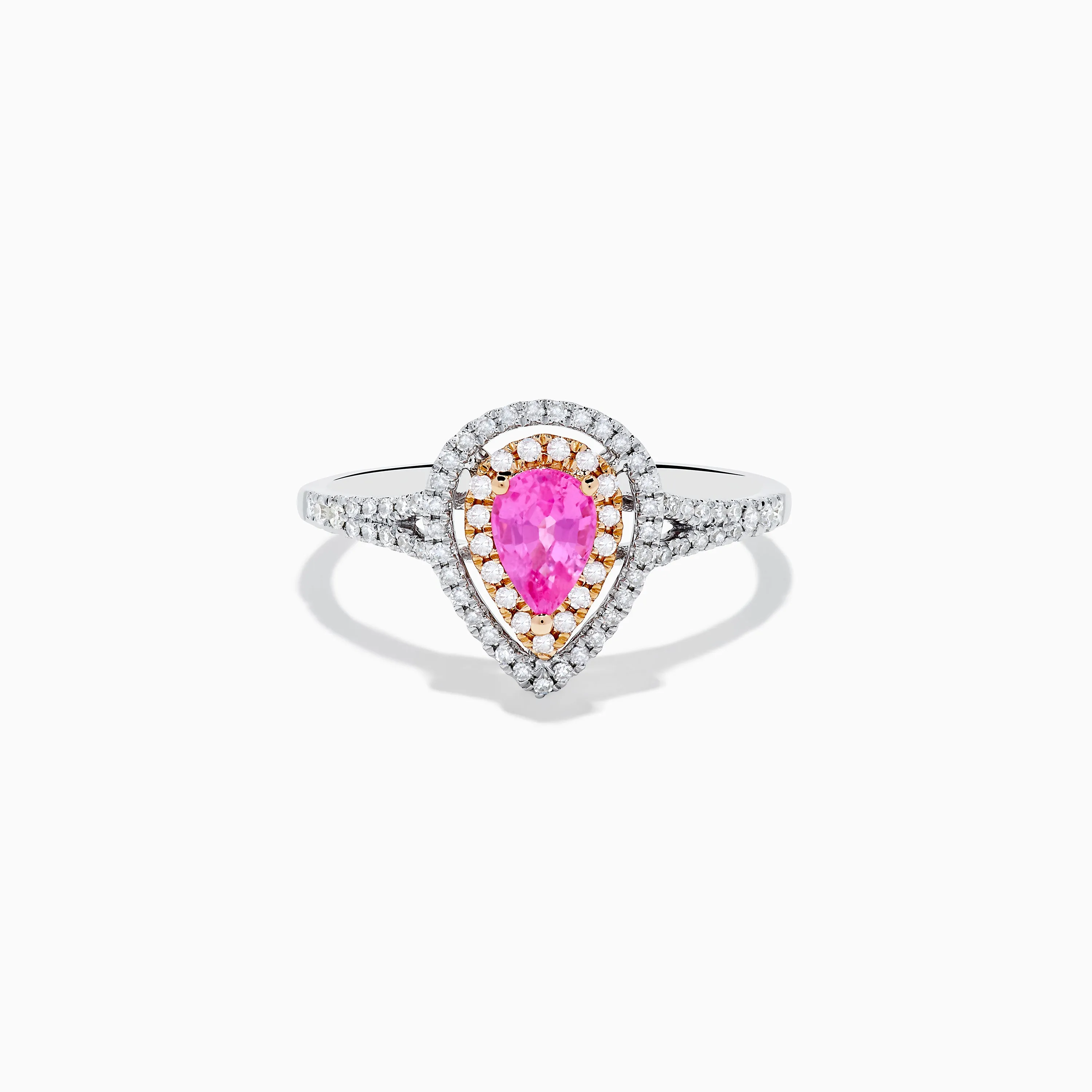 14K Two Tone Gold Pink Sapphire and Diamond Halo Ring sold by Effy