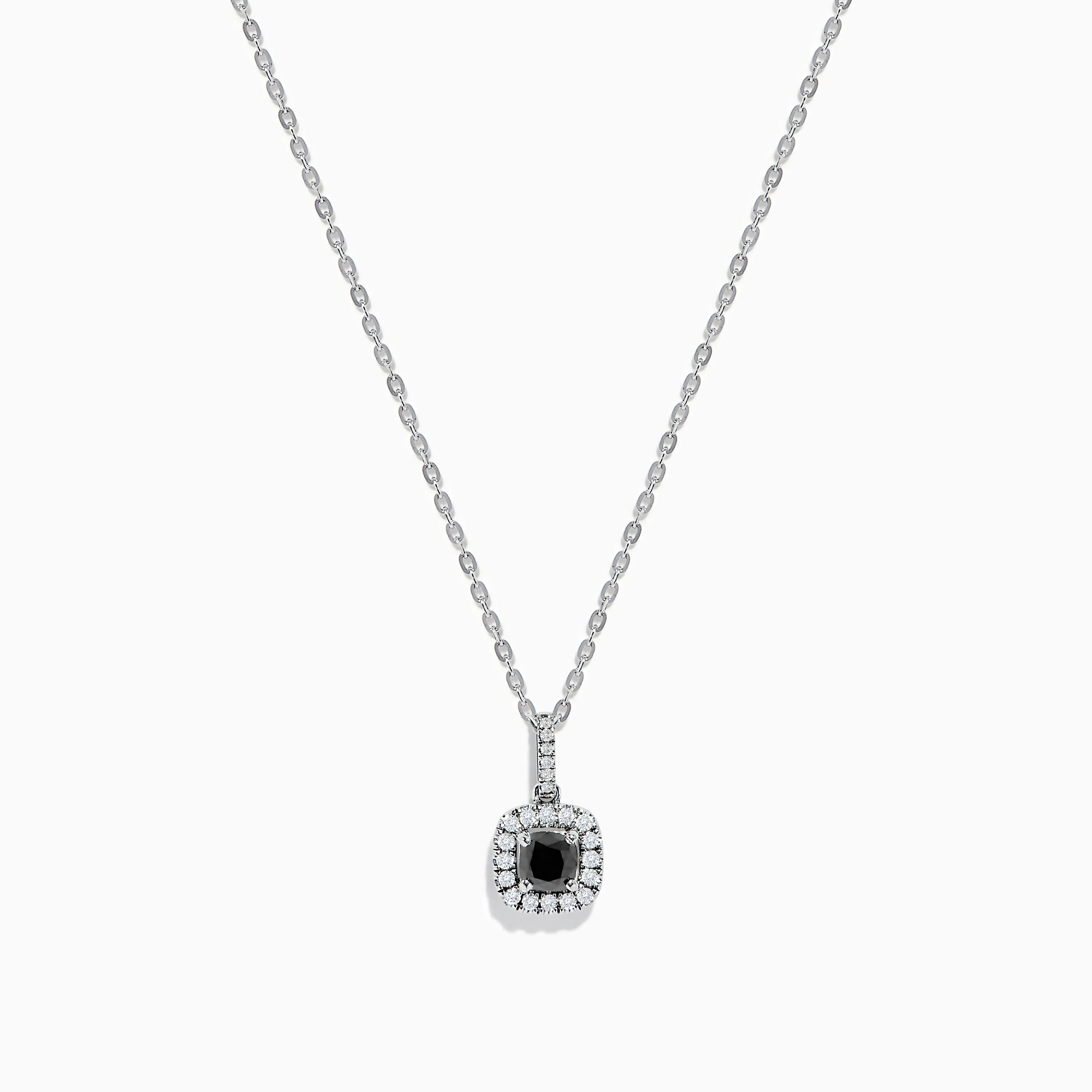 14K White Gold Black and White Diamond Halo Pendant sold by Effy