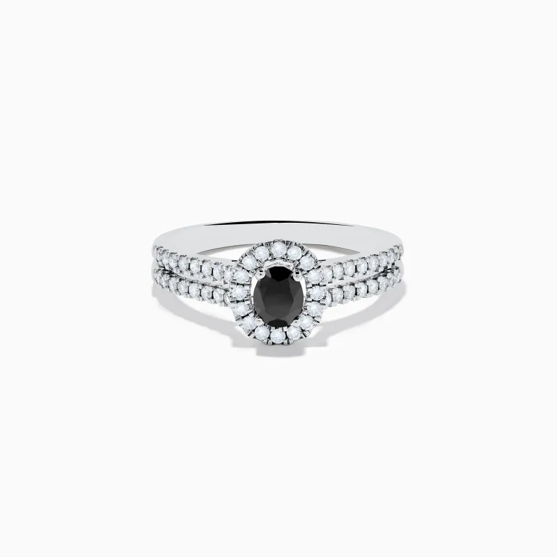 14K White Gold White and Black Diamond Halo Ring sold by Effy