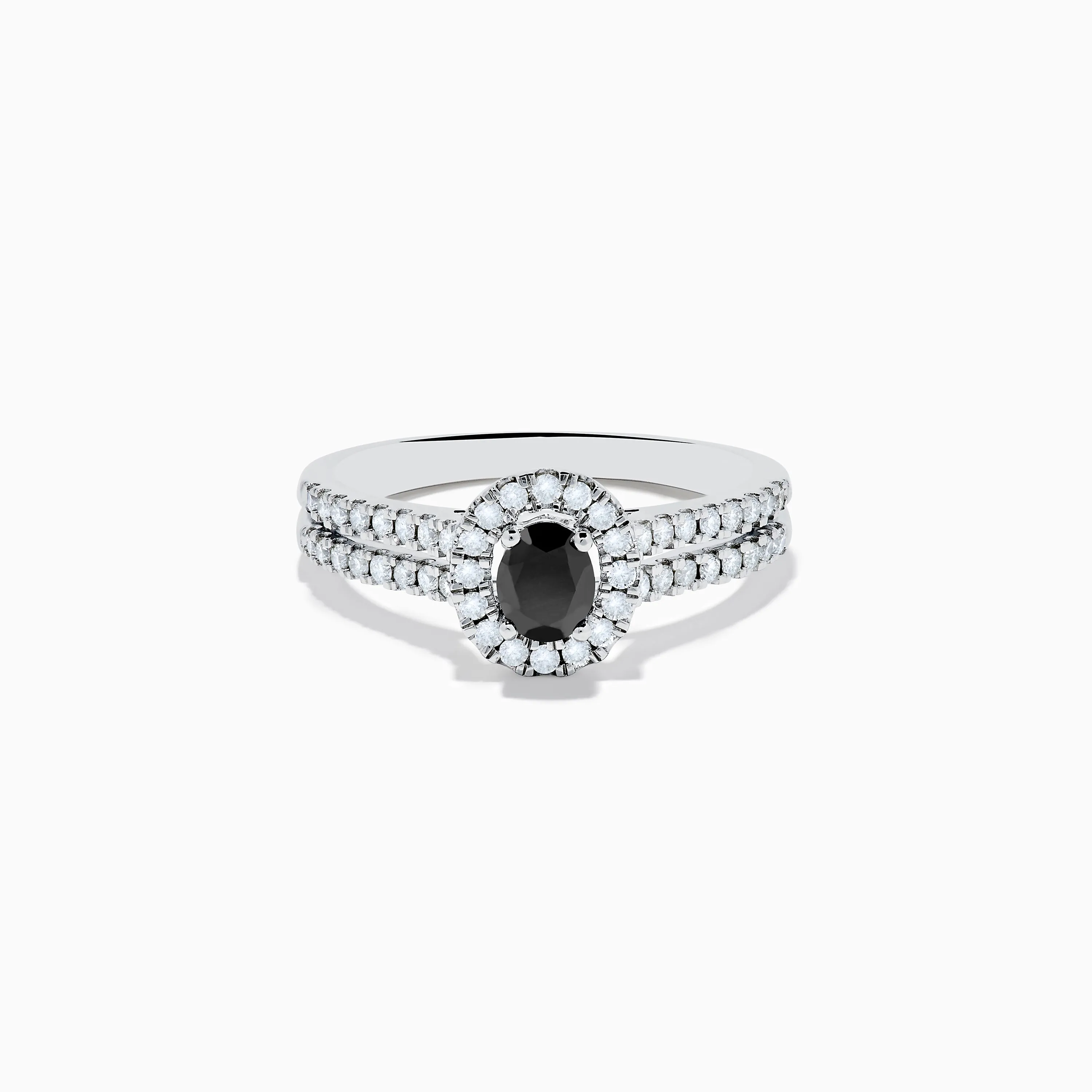 14K White Gold White and Black Diamond Halo Ring sold by Effy