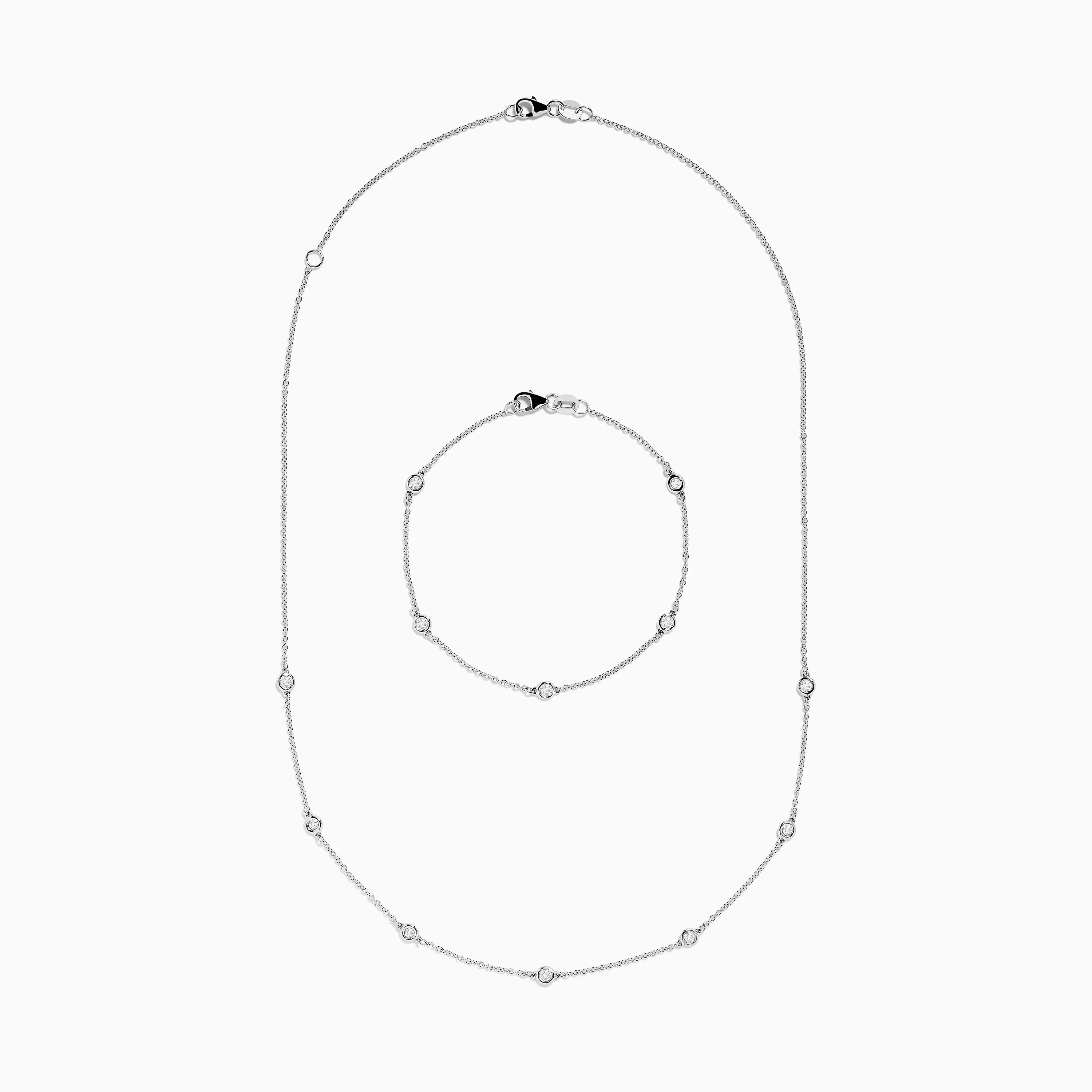 Pave Classica 14K White Gold Diamond Bezel Station Necklace and Bracelet Set sold by Effy