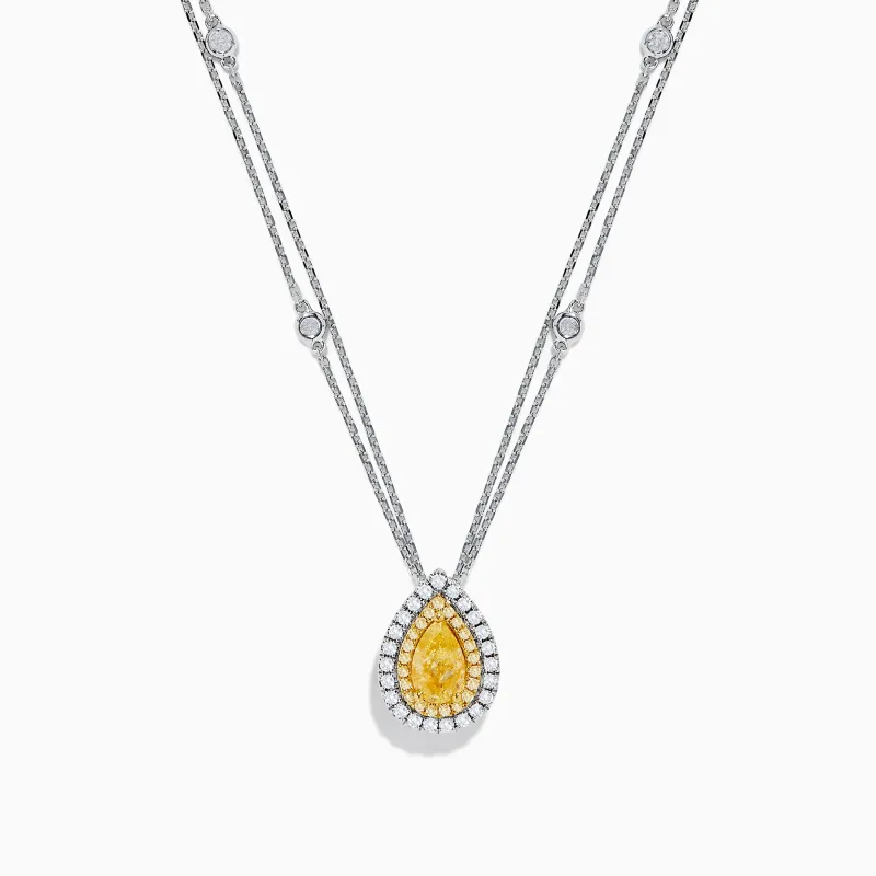18K Two Toned White & Yellow Diamond Layered Doble Halo Pendant sold by Effy
