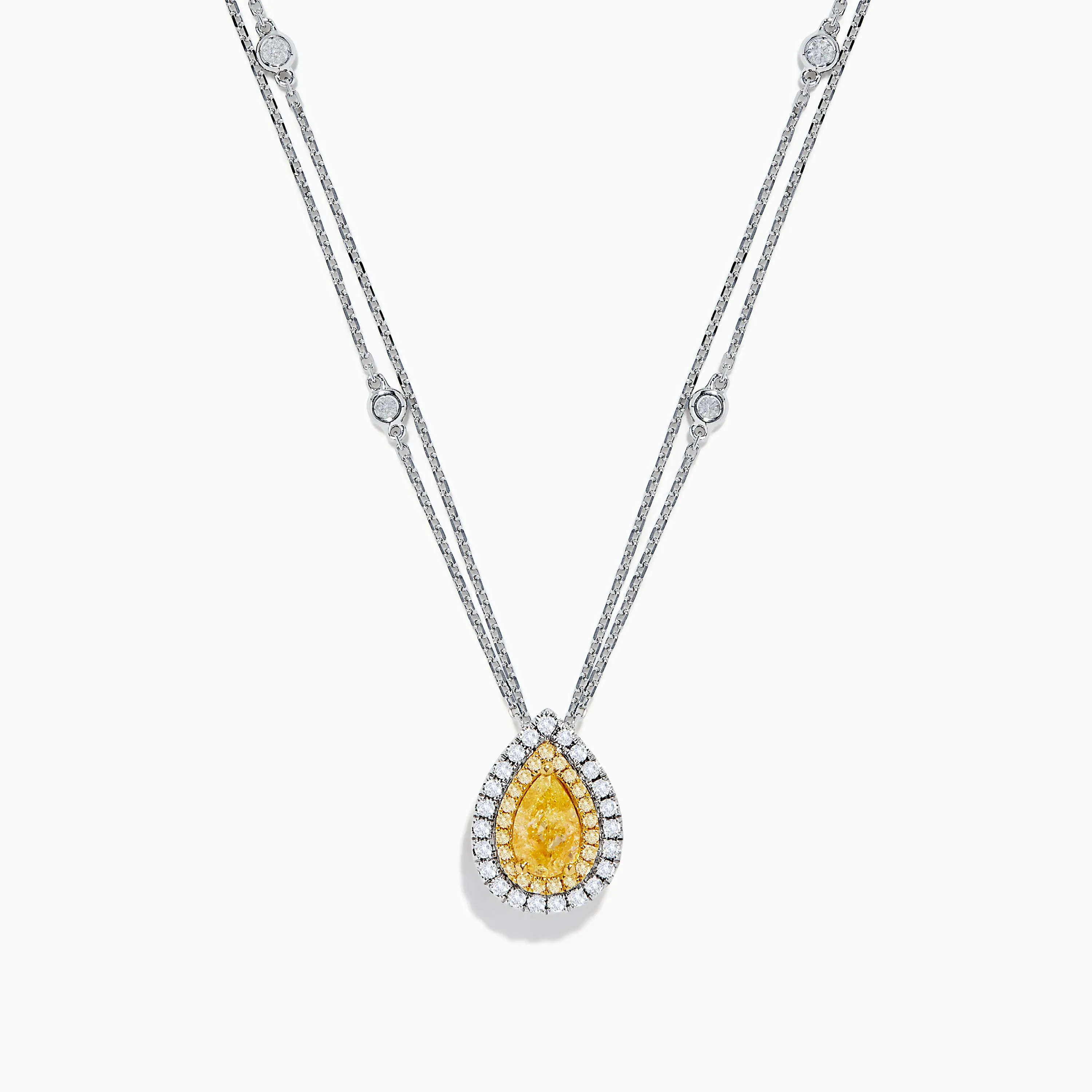 18K Two Toned White & Yellow Diamond Layered Doble Halo Pendant sold by Effy