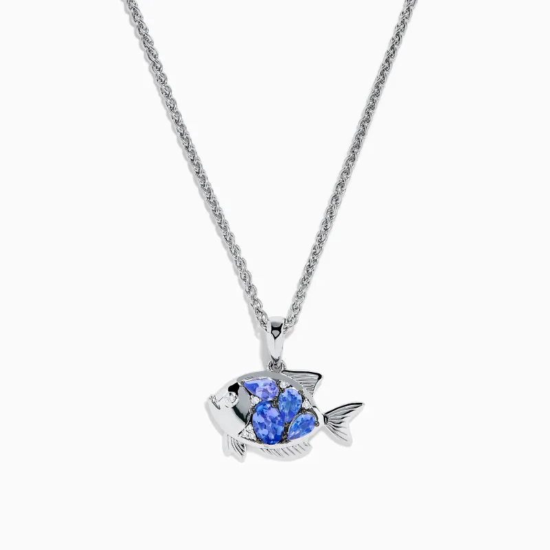 Seaside 925 Sterling Silver Tanzanite and Diamond Fish Pendant sold by Effy